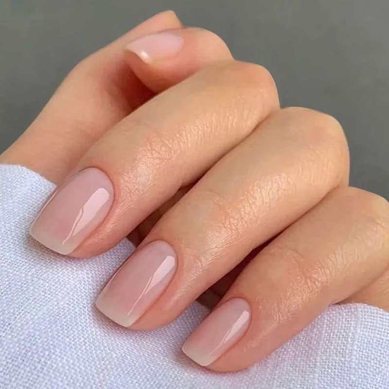 Mouyouglow Press on Nails Short, Square Sheer Nude Fake Nails Full Cover Artificial Nails with Nail Glue, Square Nude Colours, Skin Colour, Acrylic Artificial Fingernails for Women and Girls image number 3