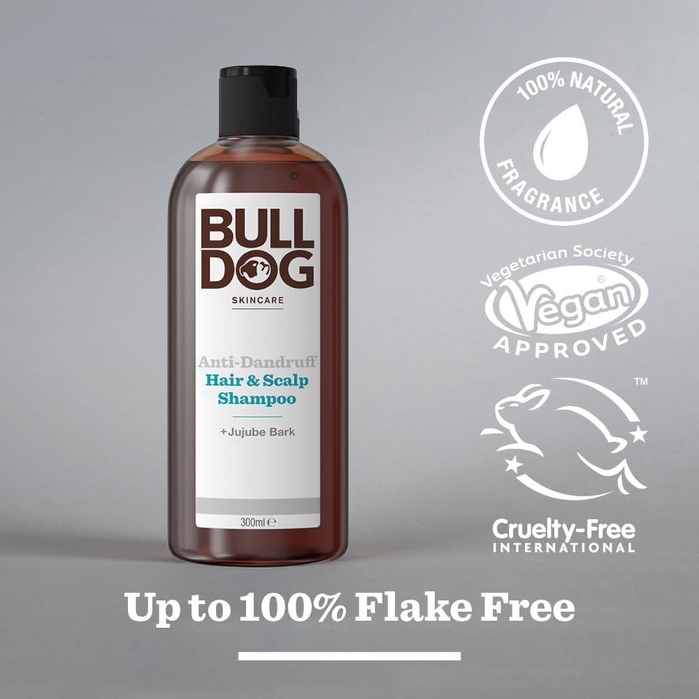 Bulldog Skincare for Men - Anti-Dandruff Hair & Scalp Shampoo 300Ml, with Jujube Bark, 100% Natural Fragrance, Recycled Bottle, Vegan, Dandruff-Relief, Cleanse & Soothe