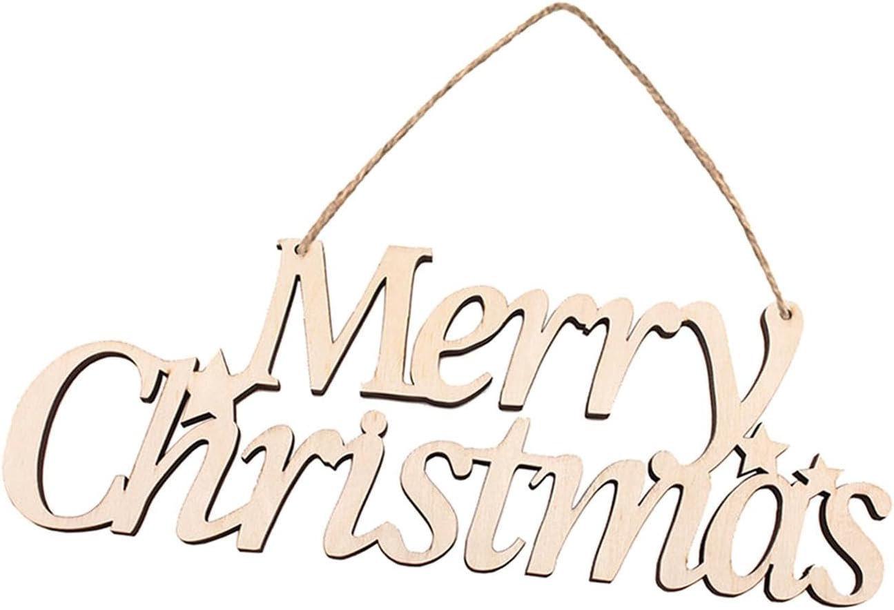 TENOL Merry Christmas Wood Sign Decoration Indoor Outdoor Hanging Wooden Wall Signs for Living Room Fence Christmas Tree Window, None B