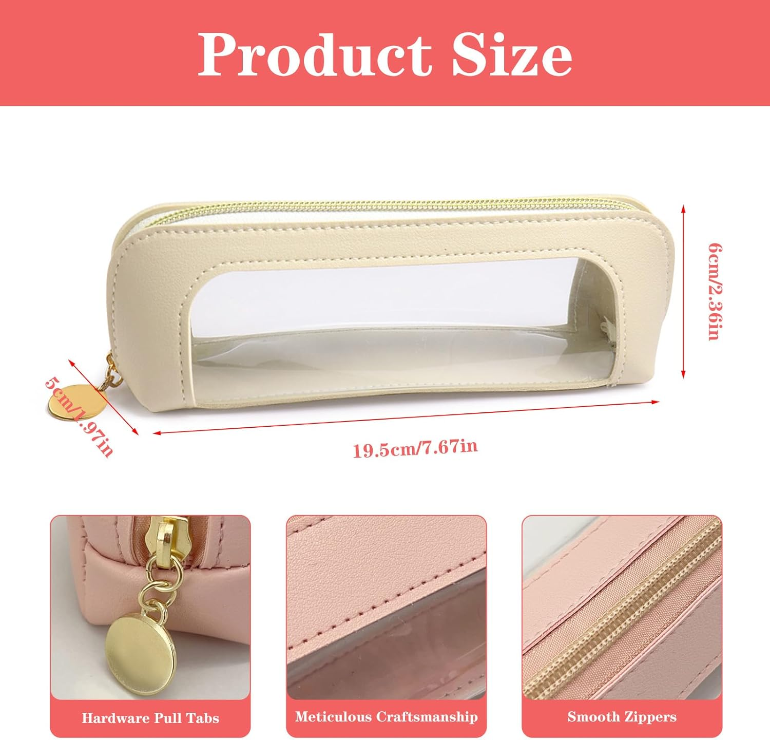 Small Clear Makeup Bag, PU Leather Travel Makeup Brush Case Portable Transparent Waterproof Cosmetic Organizer Pouch with Zipper for Women Home Travel Office Makeup Storage image number 5