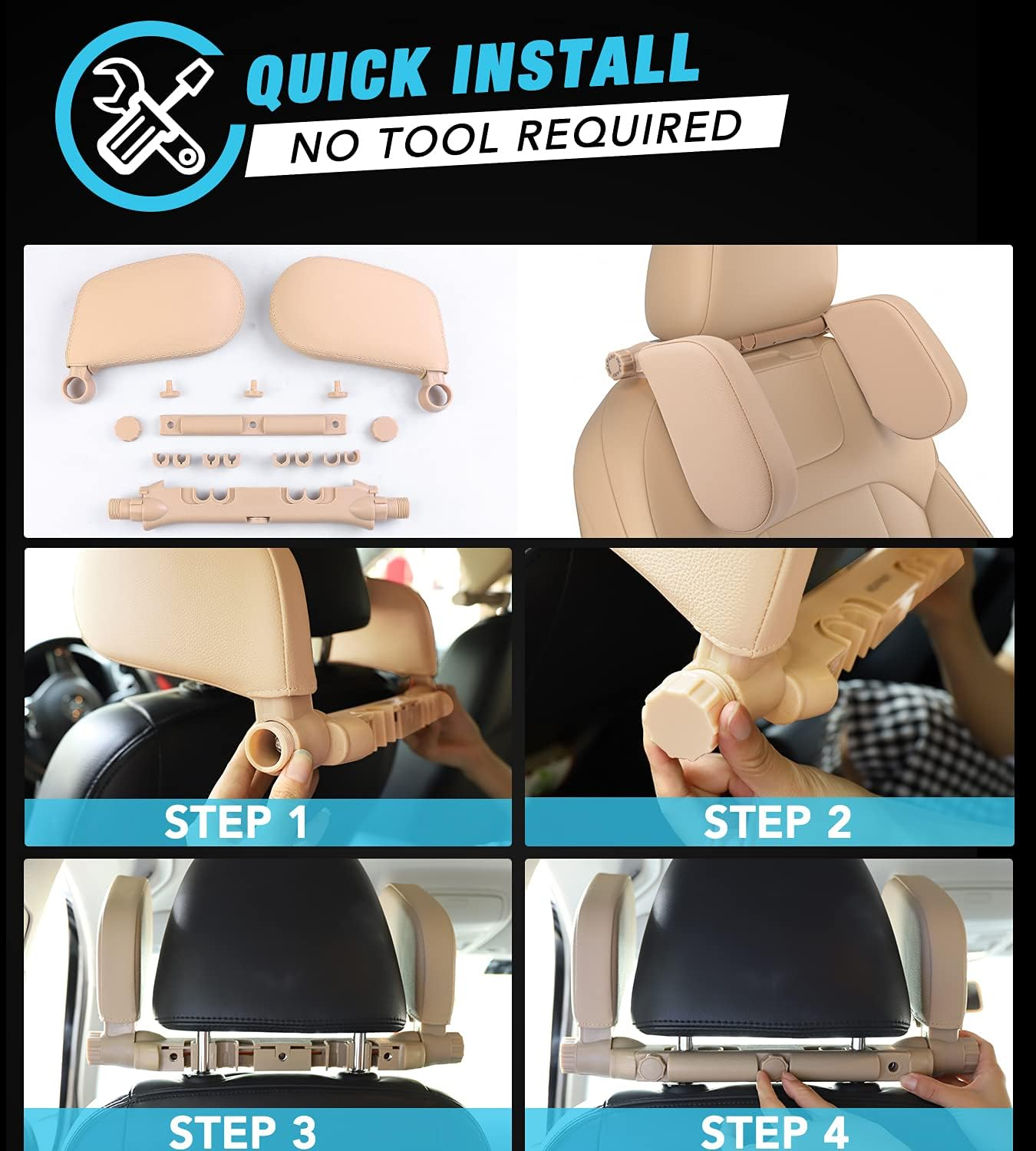 Car Seat Headrest Pillow,Head Neck Support Detachable,Premium Seat Held Pillow, 180 Degree Adjustable Both Sides Travel Sleeping Cushion for Kids Adults (Black) image number 2