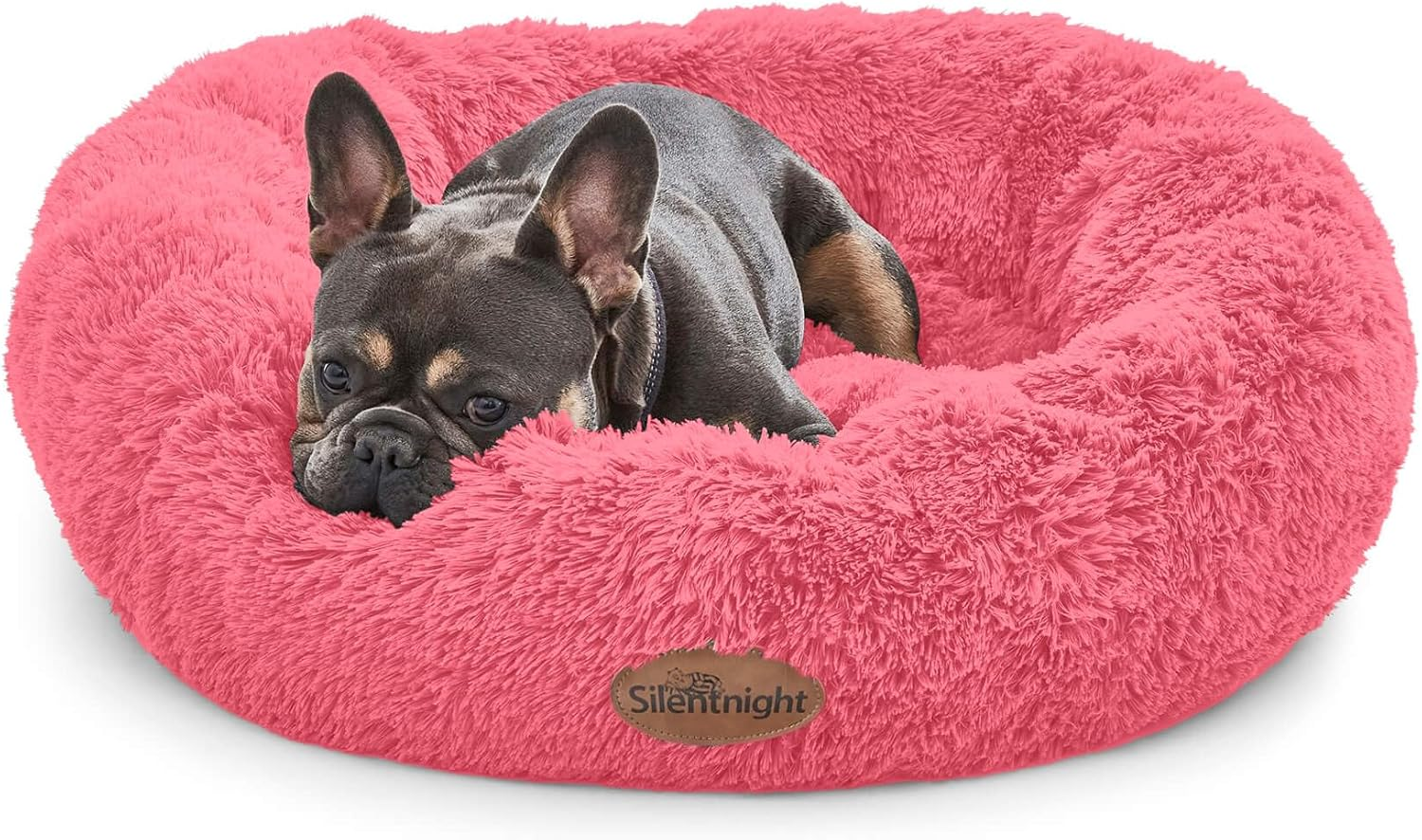 Silentnight Donut Calming Dog Bed - Calming Dog Cat Pet Bed Anxiety Relief Soft Fluffy Doughnut Pillow - Easy Clean Machine Washable Luxury Plush Dog Pillow Basket - 85 Cm - Hot Pink