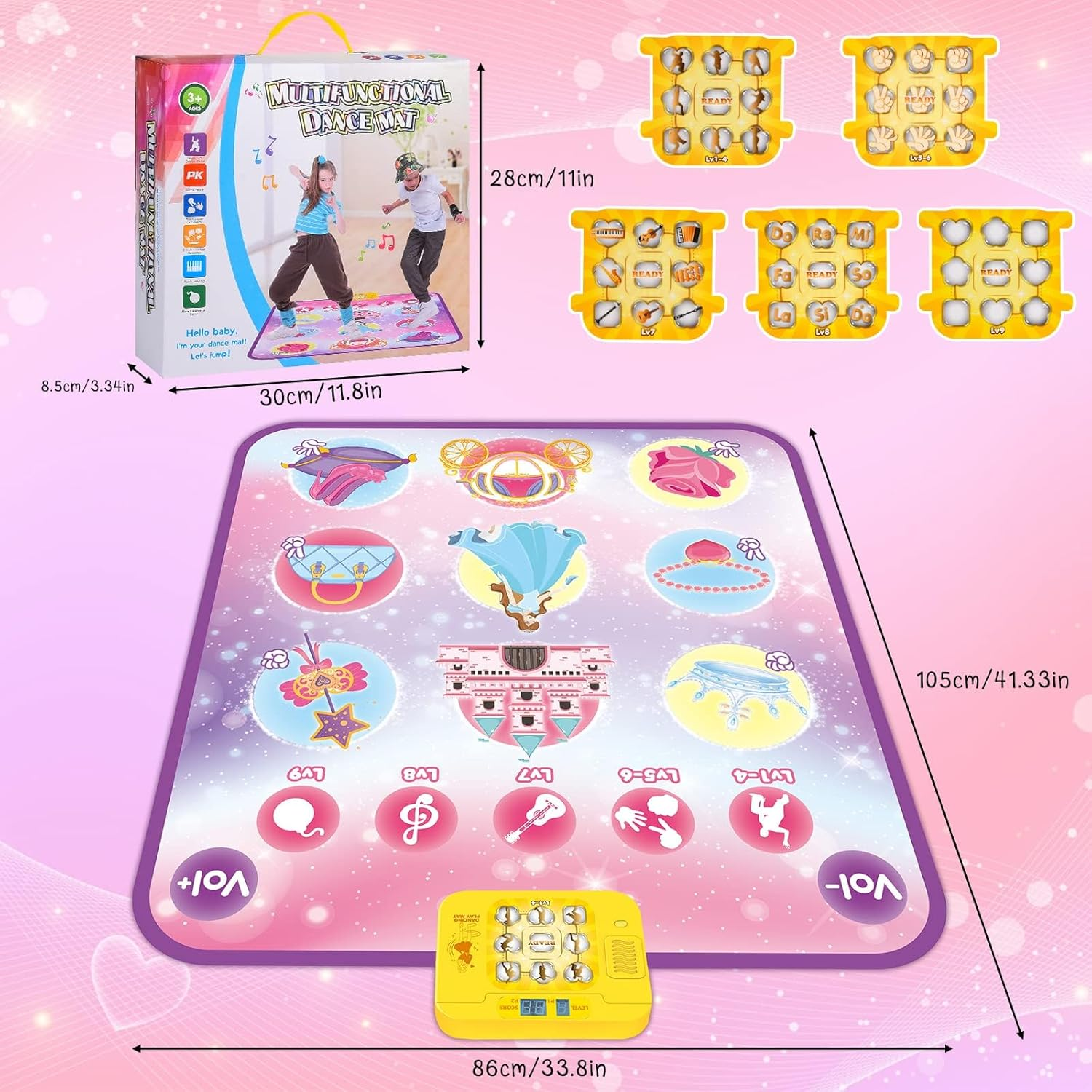 Children'S Dance Mat Toy, Musical Mat with 5 Play Modes, 3 Challenge Levels and LED Lights, Children'S Dance Mat, Birthday Gift, Electronic Educational Toys for 3-12 Years Olds image number 6