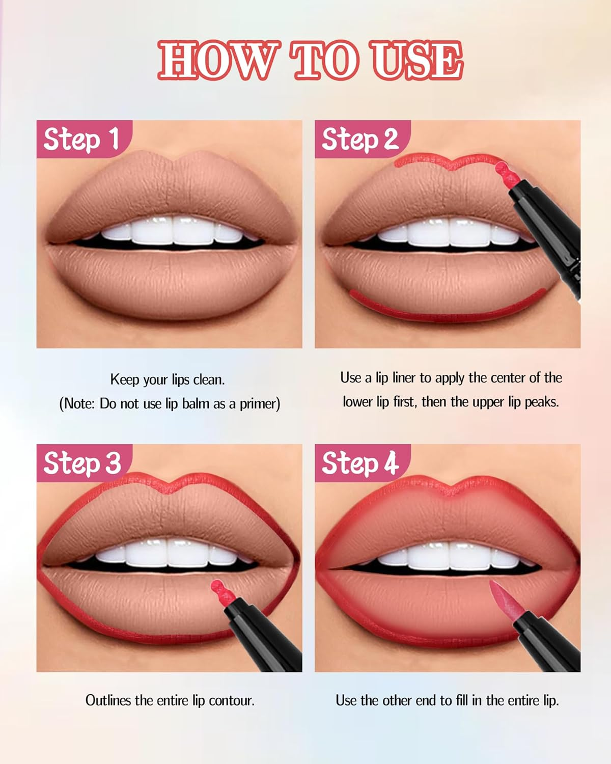 Lip Liner Waterproof, 2 Colours Dual-Ended Matte Lipstick, Long-Lasting Non-Transfer, Highly Pigmented Liquid Lip Liner Pencil, Smooth Natural Tattoo Lip Makeup Pencil Gifts for Women 03 image number 2