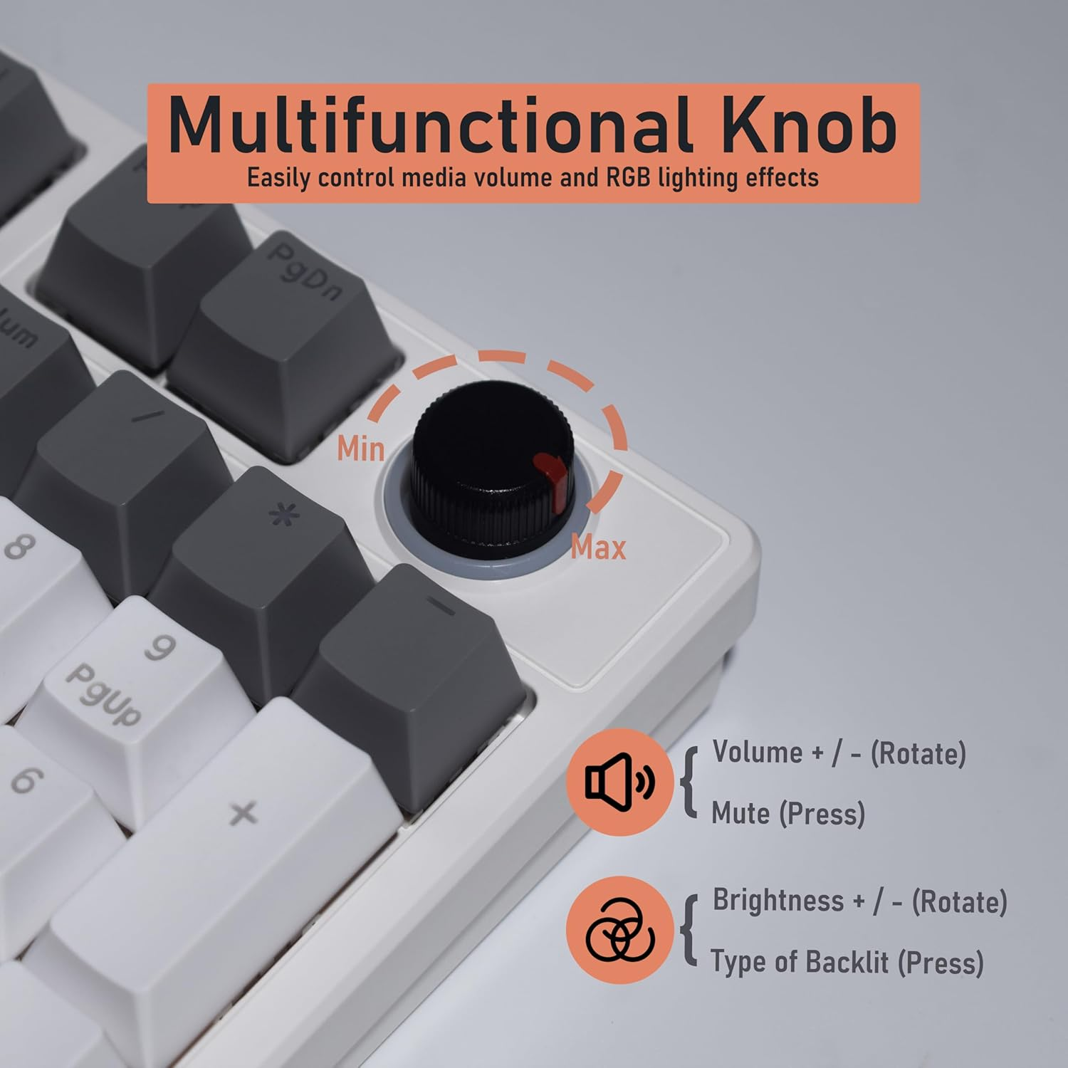 K41 98 Keys Mechanical Keyboard with Knob, Gaming Keyboard, 2.4Ghz/Bluetooth/Type-C, 4000Mah Battery, QWERTZ RGB Compatible with Windows/Mac (Red Switch, White & Gray) image number 6