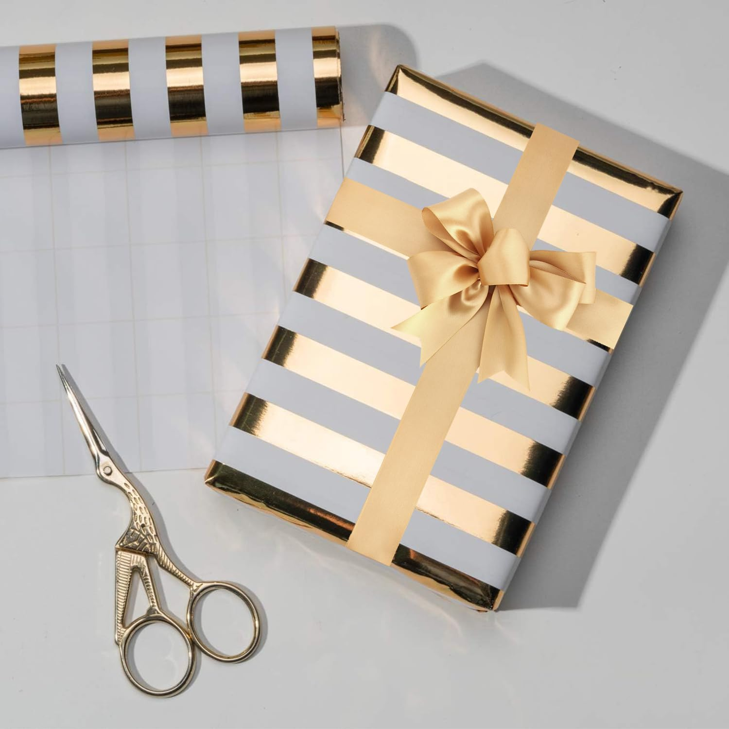 Birthday Wrapping Paper Roll, Birthday Gift Wrapping Paper Paper Roll,3 Rolls Happy Birthday Polka Dots Stripes Design for Birthday, Holiday, Party, Wedding by H HOME-MART (Gold Foil)