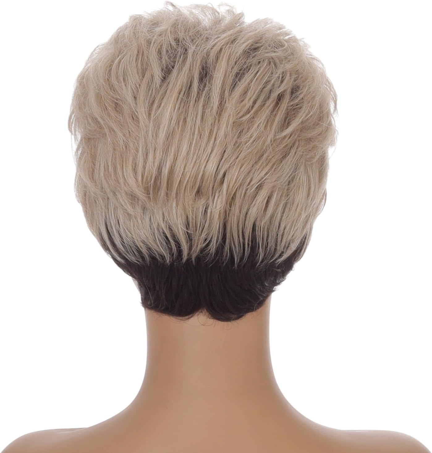 AUBWIG Short Black Ombre Blonde Light Curly Hair Women'S Wig with Fringe Wig Natural Fluffy Synthetic Hair Wig Tiered Heat Resistant Wigs (Black Ombre Blonde) image number 3