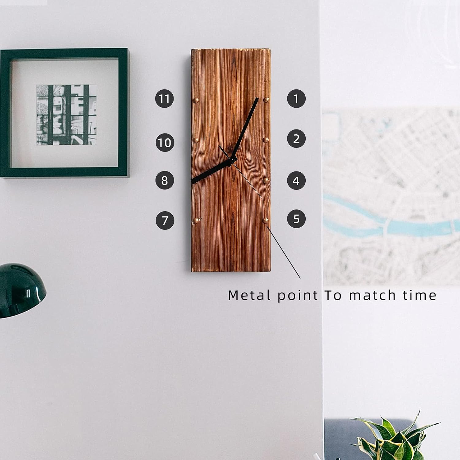 KOLYMAX Wooden Wall Clock Silent Non-Ticking, Frameless Rectangle Art Wall Clocks Farmhouse Wall D&eacute;cor，Handmade Clocks Decorative for Home Living Room Kitchen Office, 5.78 X16.6Inch Rustic image number 5