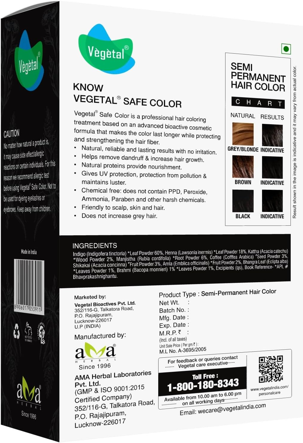 Vegetal Safe Hair Color -Soft Black 50Gm - Certified Organic Chemical and Allergy Free Bio Natural Hair Color with No Ammonia Formula for Men & Women image number 4