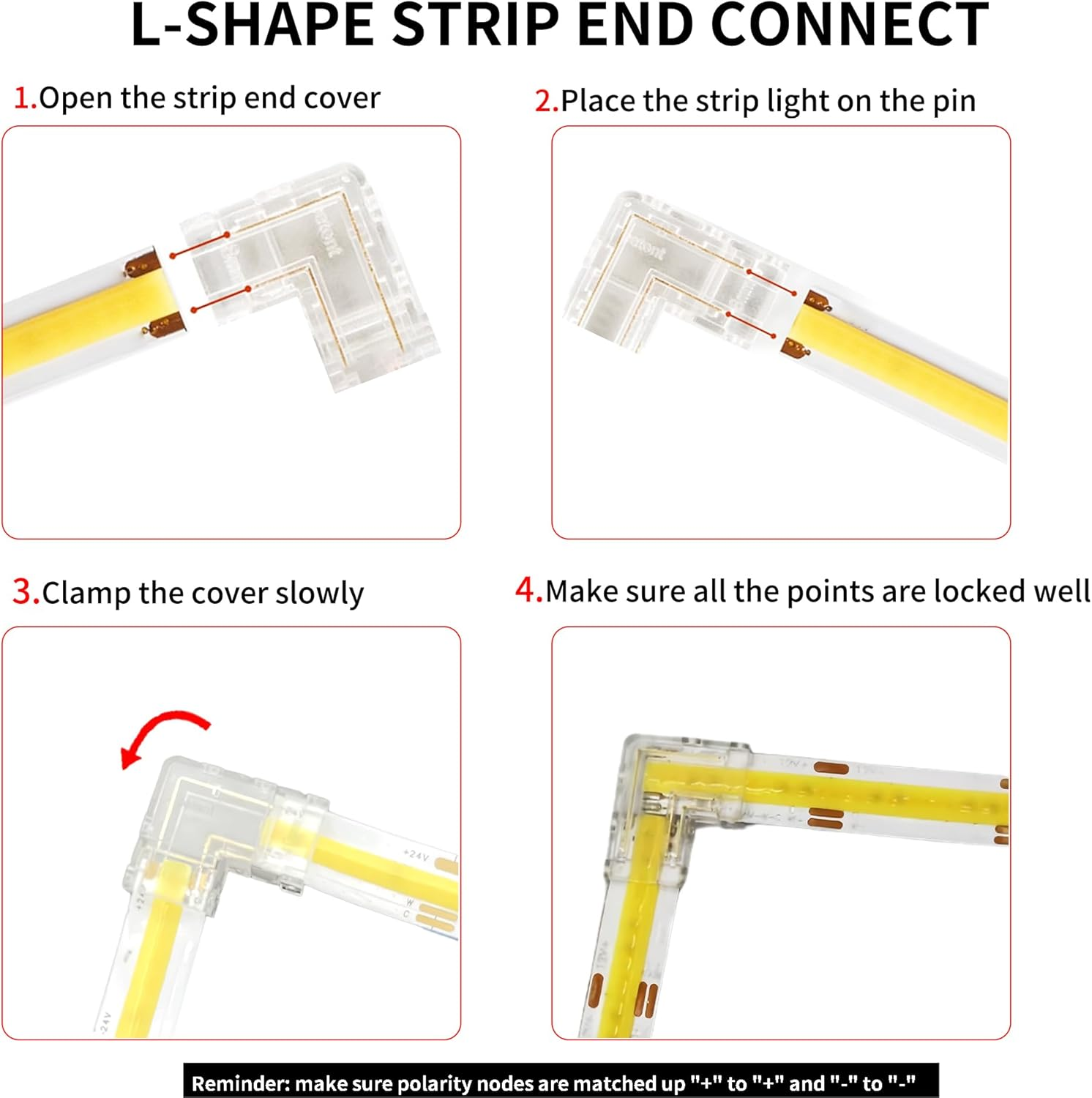Clearhill 10Mm 3Pin 10Pcs Transparent Solderless L-Shape COB LED Strip Connectors,90&deg;Right Angle Corner Joints for Double Color 5V/12V/24V LED Strips,No Soldering Required,Secure Connection.