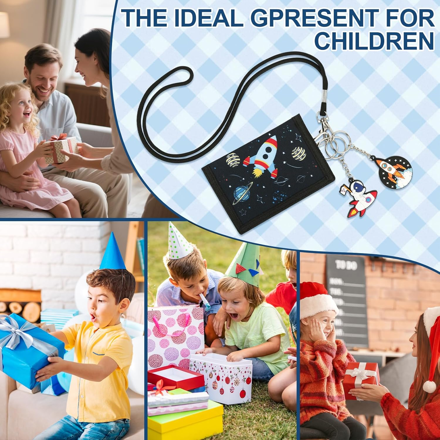 HOCUCHELAND Children'S Neck Pouch, Waterproof Trifold Wallet with 2 Keyrings and 2 Lanyards, Portable Rocket Pattern Neck Pouch Boys for Child, Teenagers, Boys image number 4