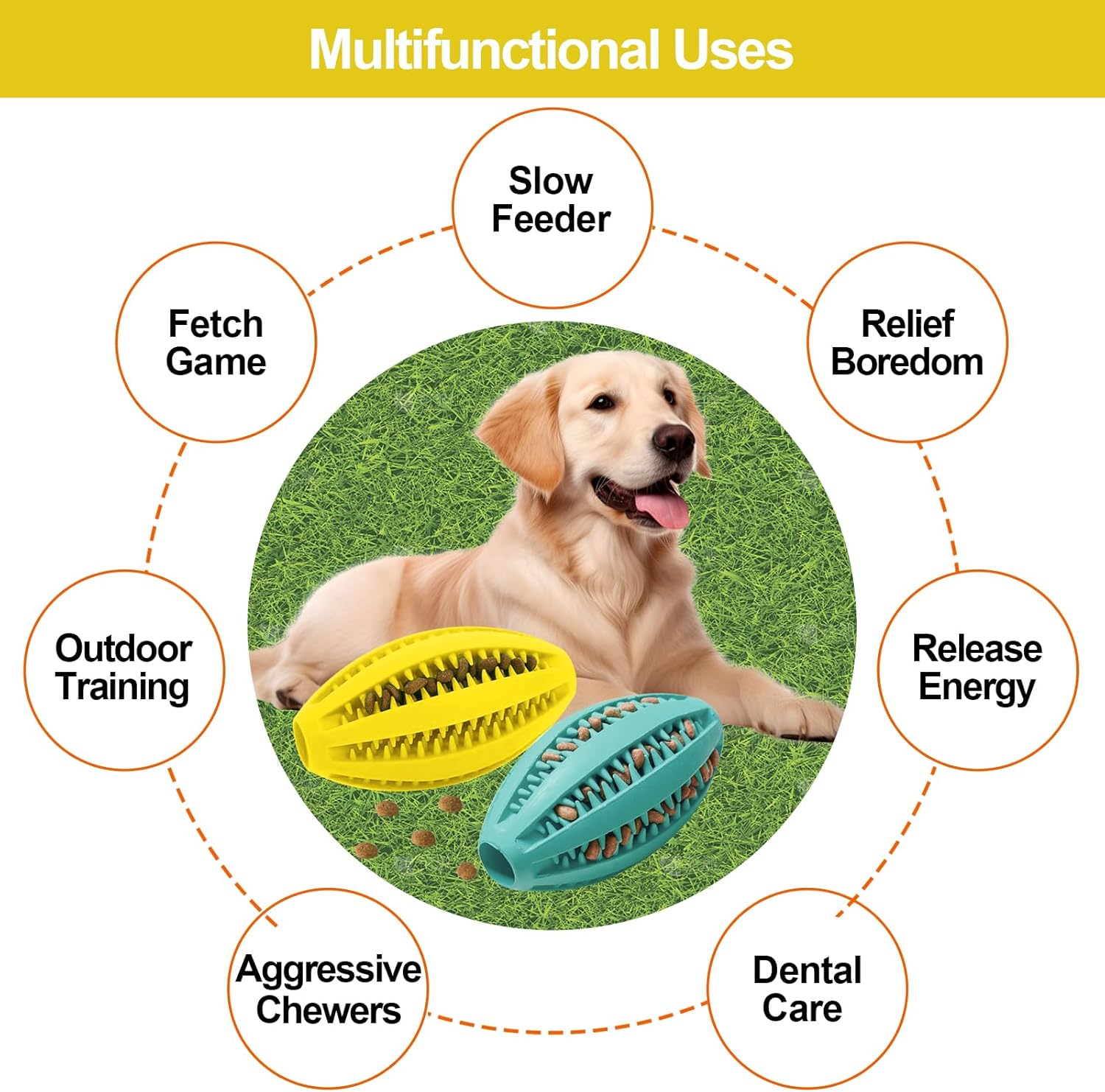 Proxima Direct Dog Toy Balls for Large Dogs, 2 Pack Dog Chew Toys for Slow Feeding Teeth Cleaning, Oval Interactive Pet Ball Toy for Training Fetch Game Relieve Boredom Durable Outdoor Indoor image number 2