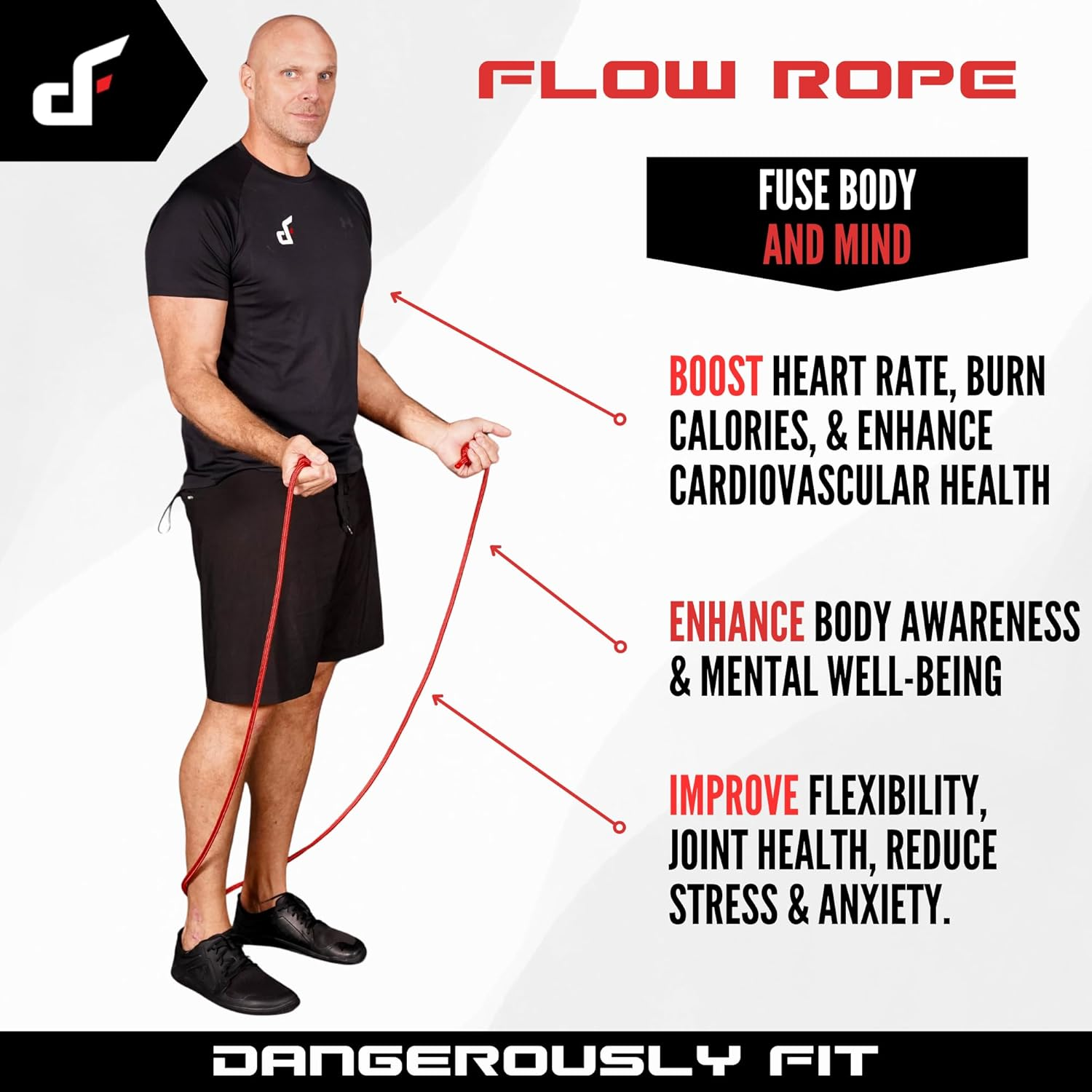 Flow Rope for Fitness Exercise - Double Braid 9Ft Adjustable Length Jump Ropes - Home or Gym Training Workout for Men and Women