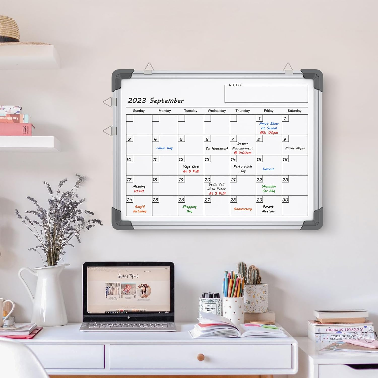 Dry Erase Calendar Whiteboard for Wall, Kwznob 16" X 12" Magnetic White Board Board, Small Wall Monthly Double Sided Boards Student, Home, Office (White) image number 3