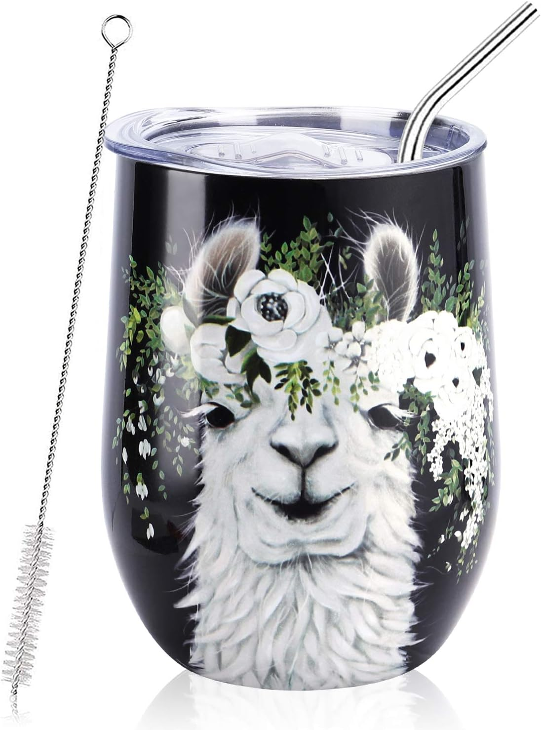 Nymphfable 12Oz Stainless Steel Wine Tumbler with Straw and Lid Dragonflies Insulated Wine Glass Double Wall