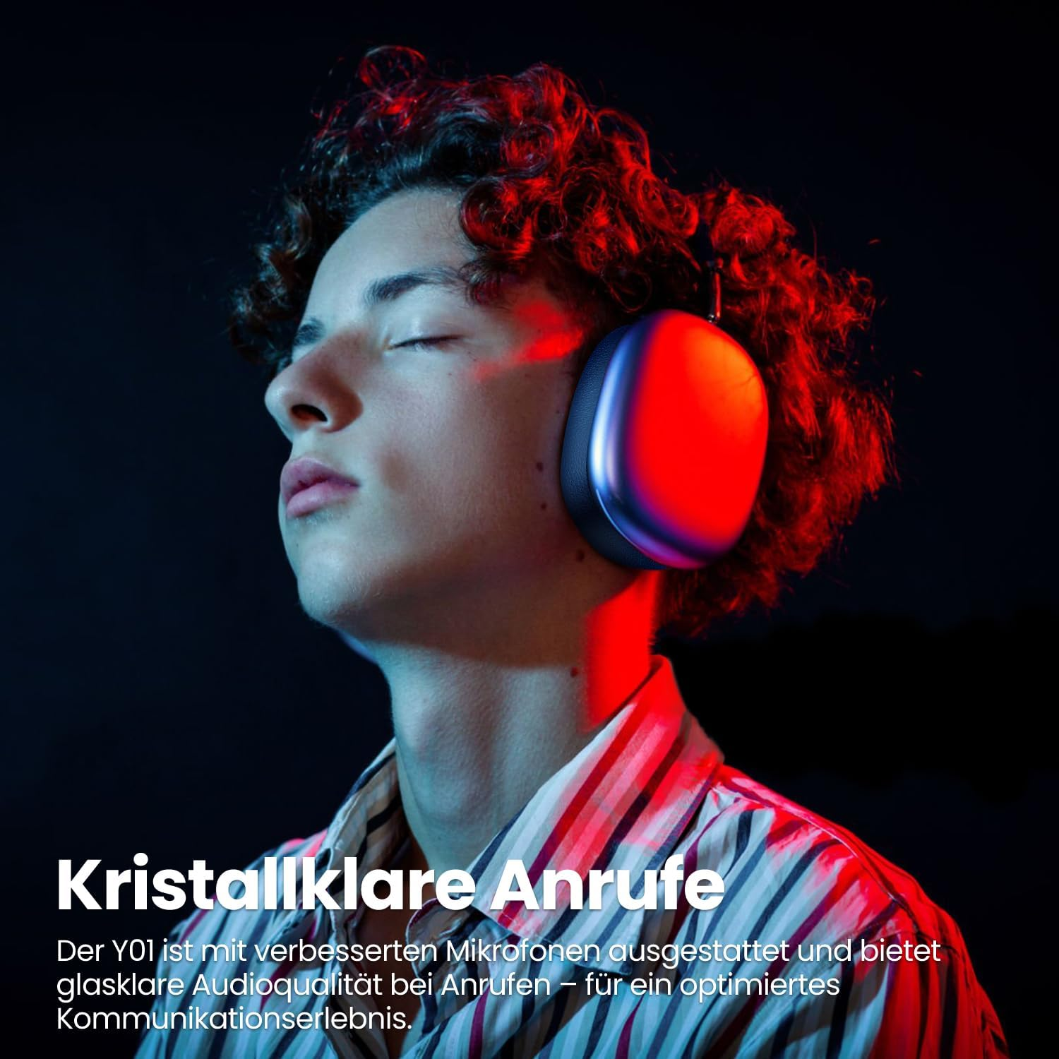 Wentronic Y01 Noise Cancelling Headphones, Wireless Over-Ear Headphones, Bluetooth 5.3, Hi-Res Sound, 48H Playback, Foldable with Microphone for Ios/Android/Pc - Blue image number 5