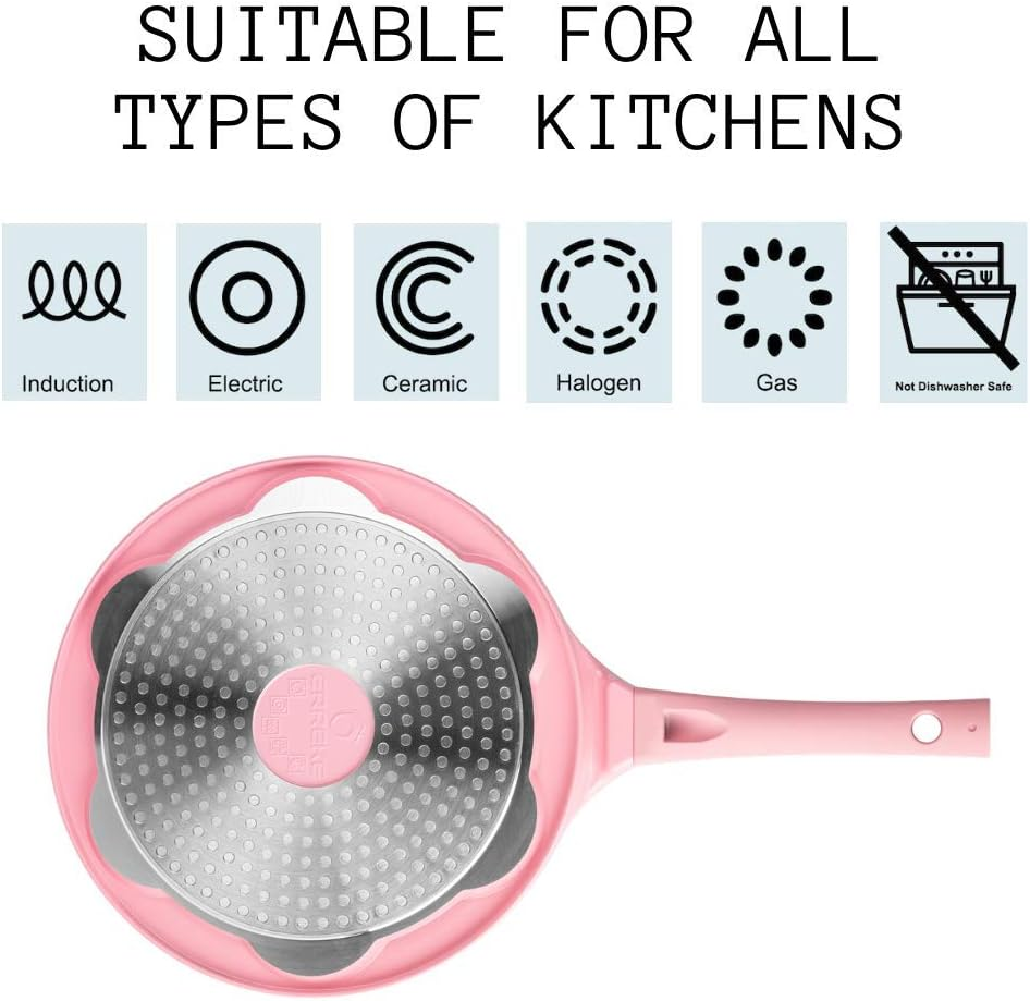 Erreke Pancake Pan, Non Stick Crepe Pan, All Types of Kitchens and Induction Hobs, Fun Design for Kids and Cooking, Soft Touch Handle, 26 Cm, Pink Color. image number 6