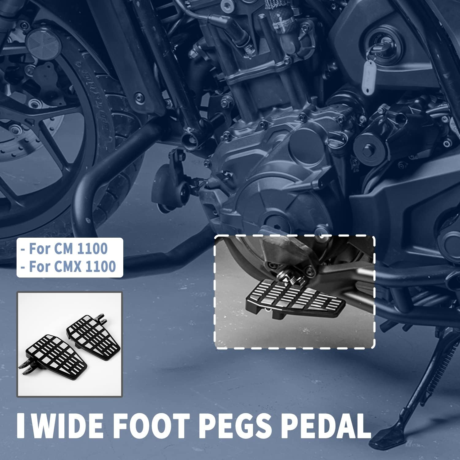 Motorcycle CMX1100 CM1100 Wide Foot Pegs Pedal 21-23, Aluminium Foot Rest Footrest Footpeg Extension Enlarge Step Board Extender for H.Onda Rebel CMX 1100 CM 1100 2021 2022 2023 image number 1