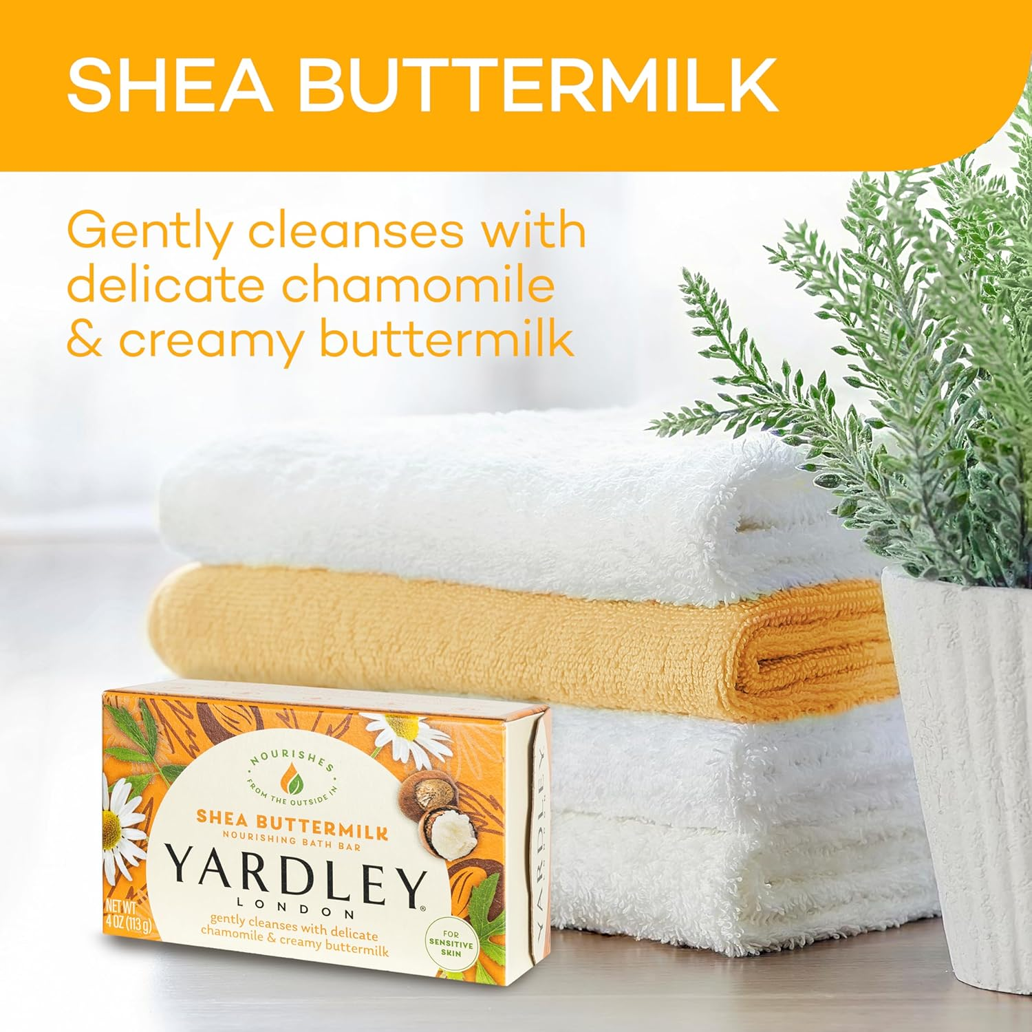Yardley London Shea Buttermilk Sensitive Skin Naturally Moisturizing Bath Bar, 4.25 Ounce, 2 Count image number 1