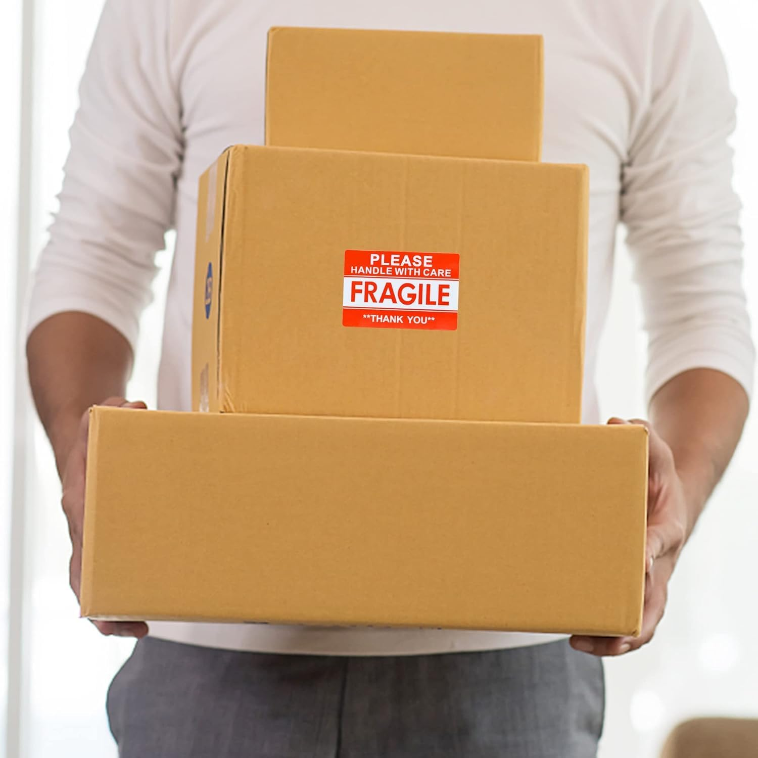 Hybsk Fragile Stickers Handle with Care Warning Packing Shipping Label for Corrugated Cartons, Plastic Drums, 300 Labels per Roll,Permanent Adhesive (2X3 Inch) image number 1