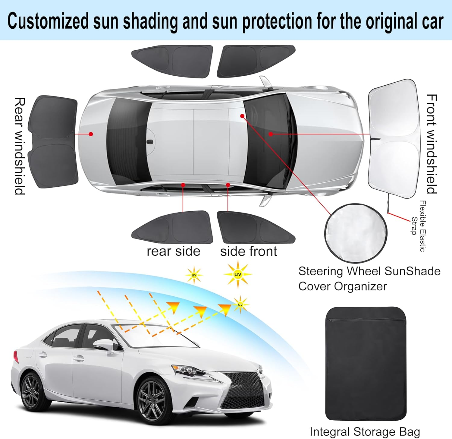 TINGLU Window Shades for Lexus Is Sedan (NOT for Lexus RX, ES) 2014-2020 Accessories Car Side Full Windows Windshield Sun Shade Sun UV Rays & Privacy Protection for Camping 6PCS