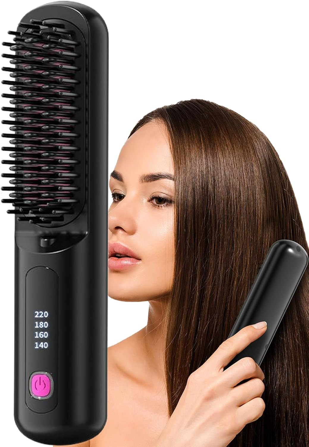 Gupcaqosjw Portable Hair Straightener Cordless,Straight Hair Comb Brush | Fast Heating Rechargeable 4 Levels Adjustable Straightener for Curling Women Styling Teens Home Travel image number 6