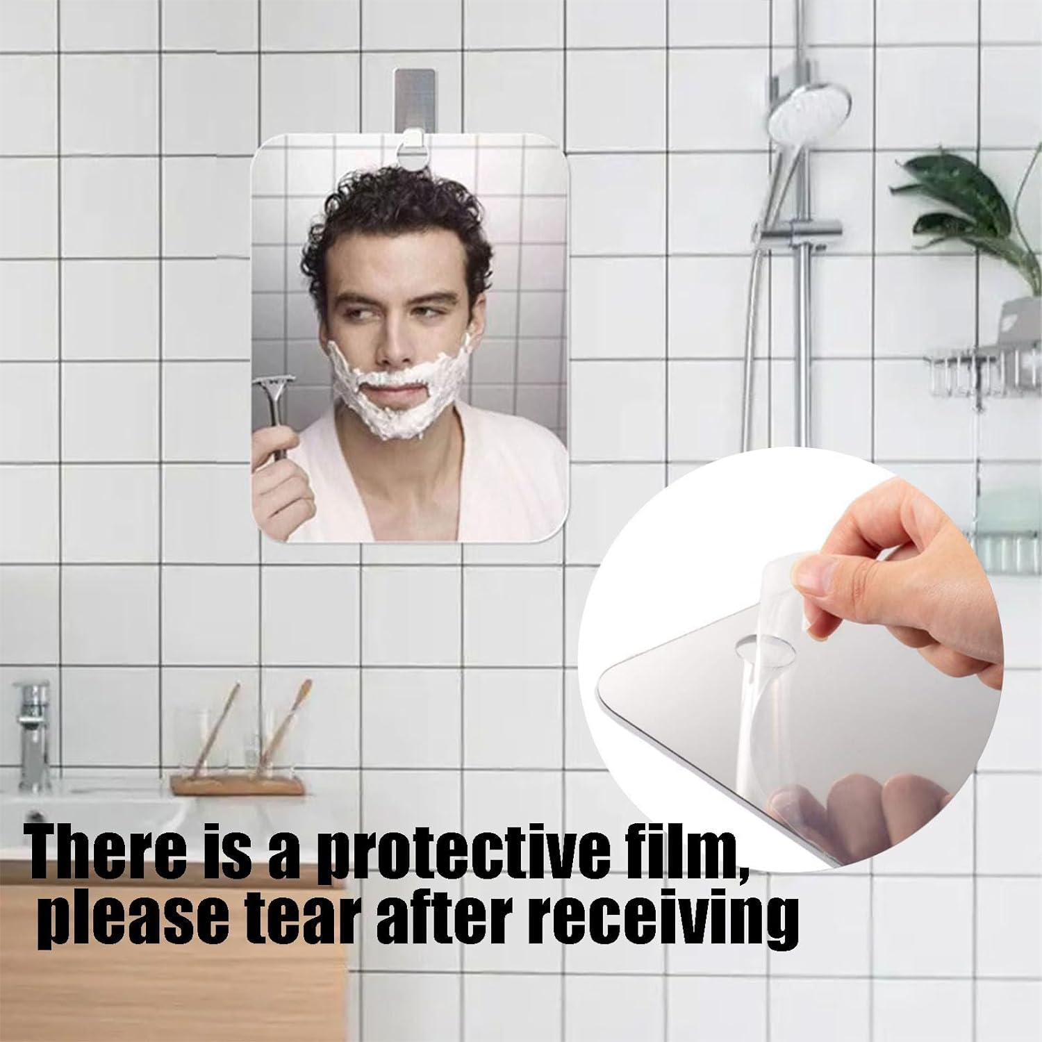 2 PCS Fogless Shower Mirror，Shower Mirror，Shatterproof Shower Mirror Fogless for Shaving，Mirrors, Bathroom Mirror, Bathroom Accessories(With Two Suction Hooks). image number 2