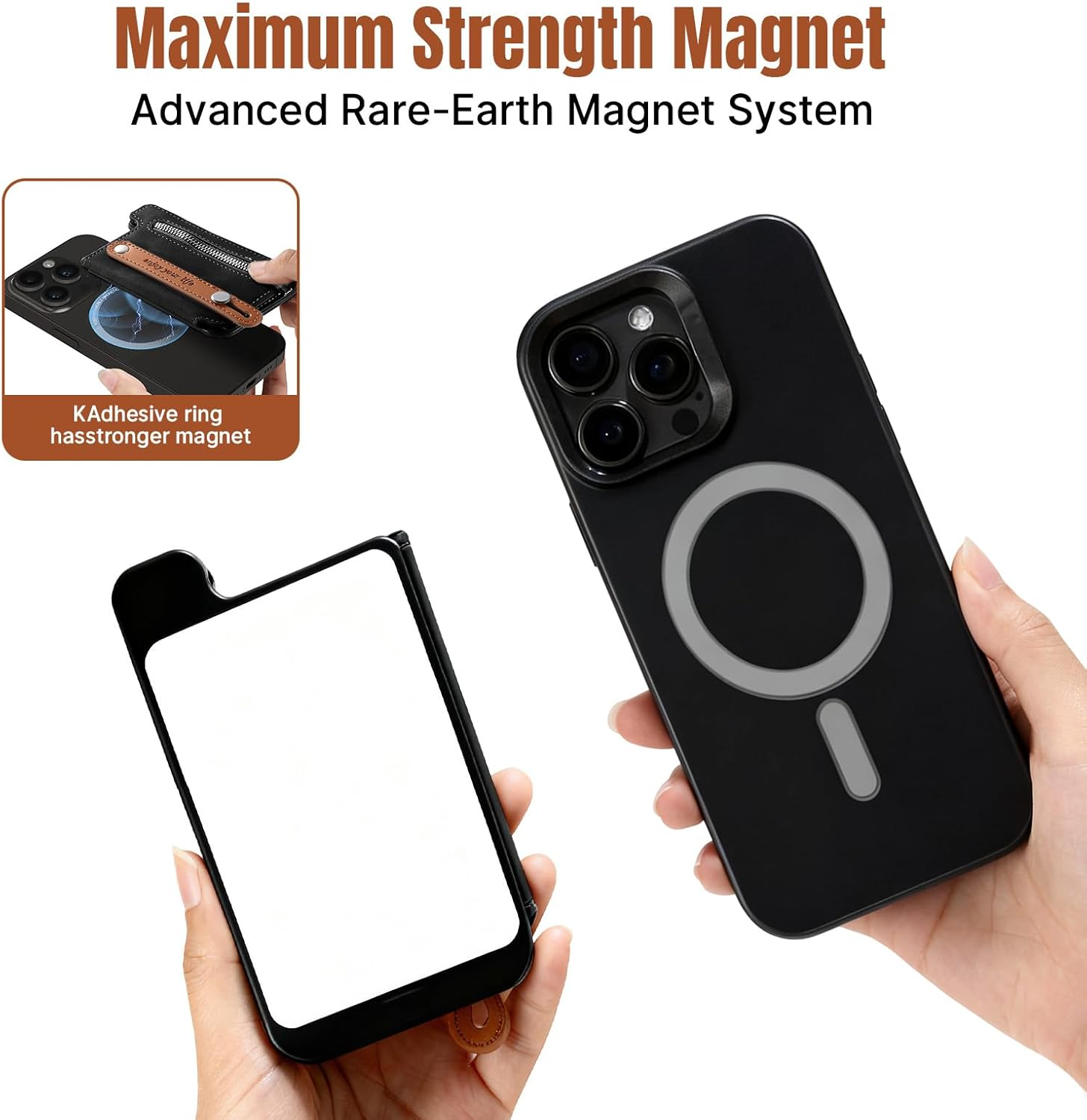 Magnetic Wallet with Stand, Magnetic Phone Wallet, RFID Blocking 8 Card Holder, Phone Grip with Finger Loop, for Iphone 17/16/15/14/13/12 Pro Max plus Series, Not for 13/12 Mini image number 5