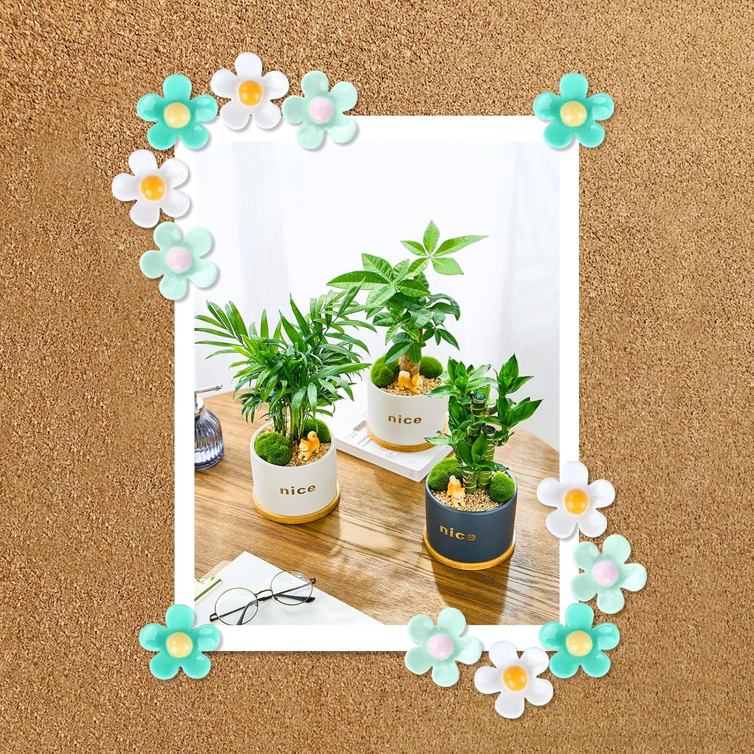 Flower Push Pins, 30Pcs Green Decorative Thumb Tacks for Cork Board, Photo Wall, Feature Wall, Map, Bulletin Board, Office or Home image number 4