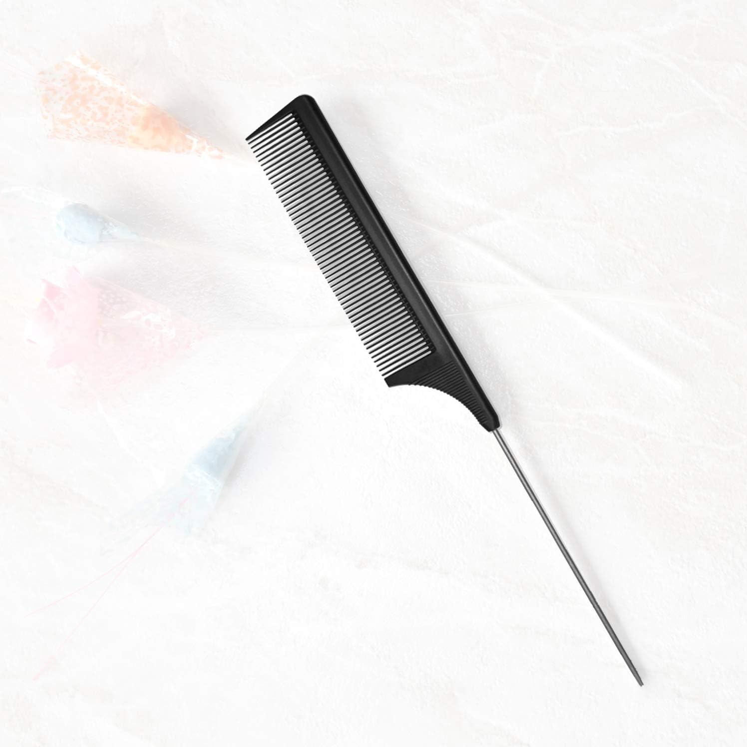 Hair Comb - a Professional Anti-Static Carbon Fibre Metal-Pin Tail Comb,Heat Resistant Barber and Salon Rattail Comb with Non-Skid Paddle Parting Comb,Fine Tooth in Black image number 5