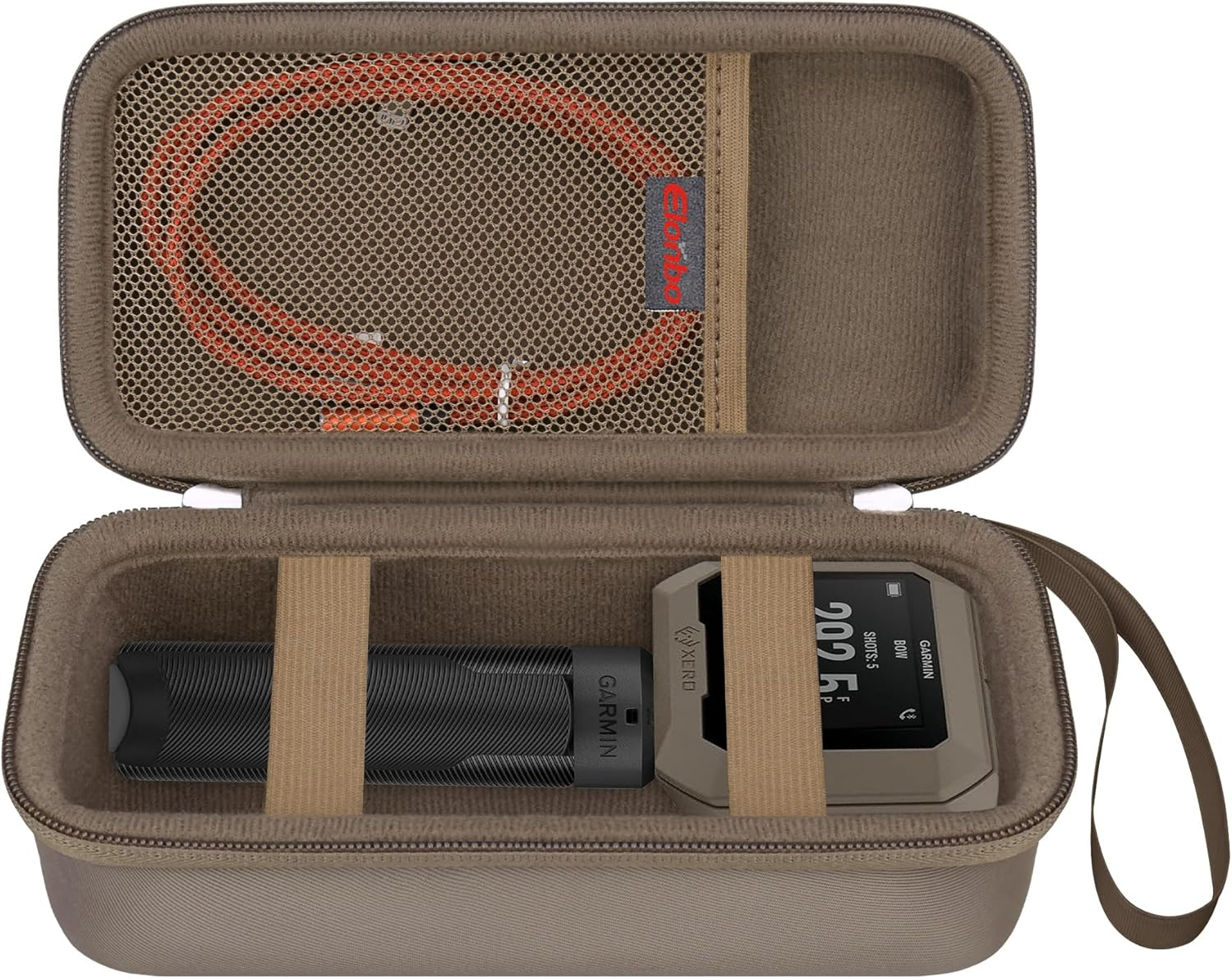 Elonbo Hard Carrying Case for Garmin Xero C1 Pro Chronograph, Garmin Xero C1 Pro Ballistic Precision Chronograph Cover, Range Shooting Chronograph Travel Bag, Pocket Fits Charging, Brown
