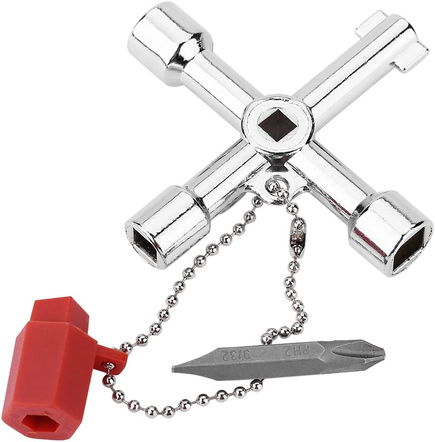 4-Way Sillcock Key - 4 Way Multi-Functional Universal Cross Key with Bit Zinc Alloy Plumbers Electricians Tools image number 5