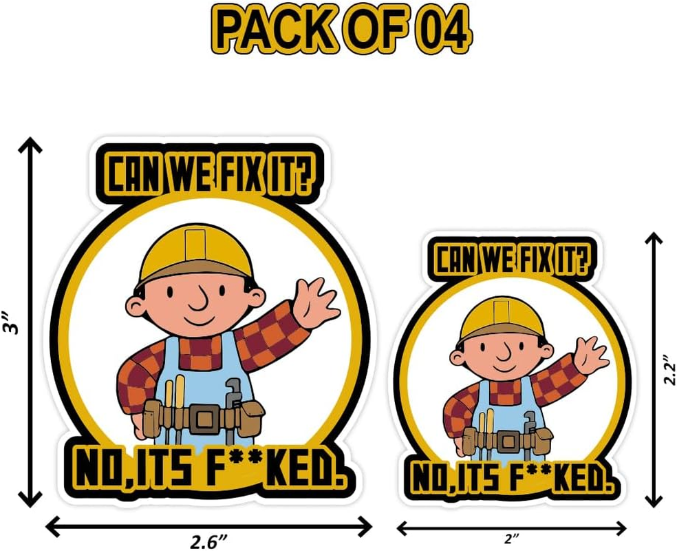 4Pcs Can We Fix It Sticker No, It'S F KED Decals- Funny Hard Hat Stickers: Humorous Decals for Builders, Worksite Gear & Helmets - Durable & Hilarious Sticker (4Pcs) - 2Pcs image number 2