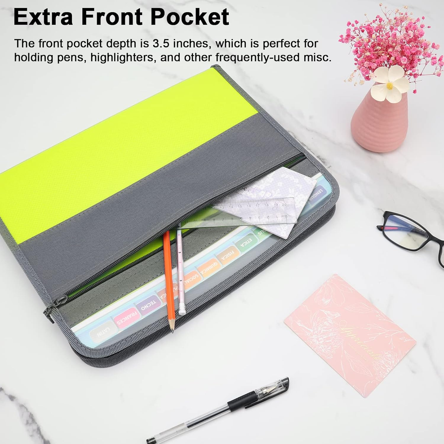 NAFY Expanding File Folders, 13 Pockets Document Organizer with Zipper, A4 Letter Size Portable Accordion Expanding File Folders with 27Pcs Multicolor Labels for Home Office School Supplies (Green) image number 3