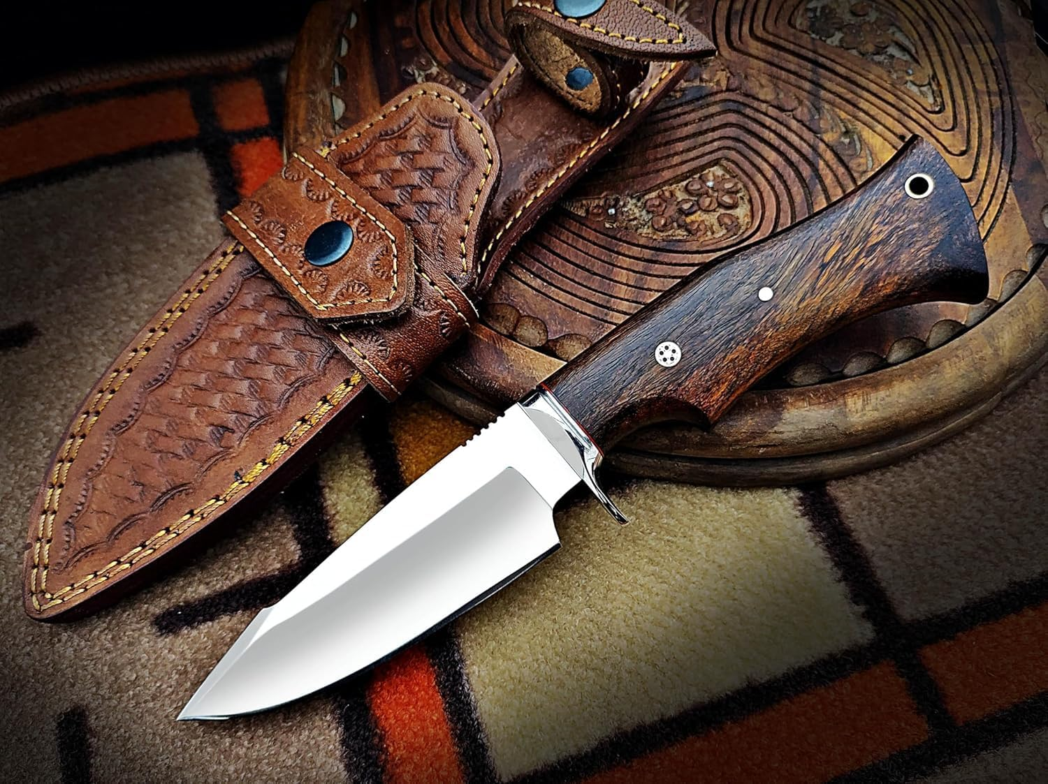 Handmade D2 Steel Fixed Blade Kitchen Knife &ndash; Full Tang Knives Rosewood Handle & Sheath Ideal EDC Knife for Skinning, Camping, Bushcrafting and Outdoor Activities Xmas Gift. image number 1