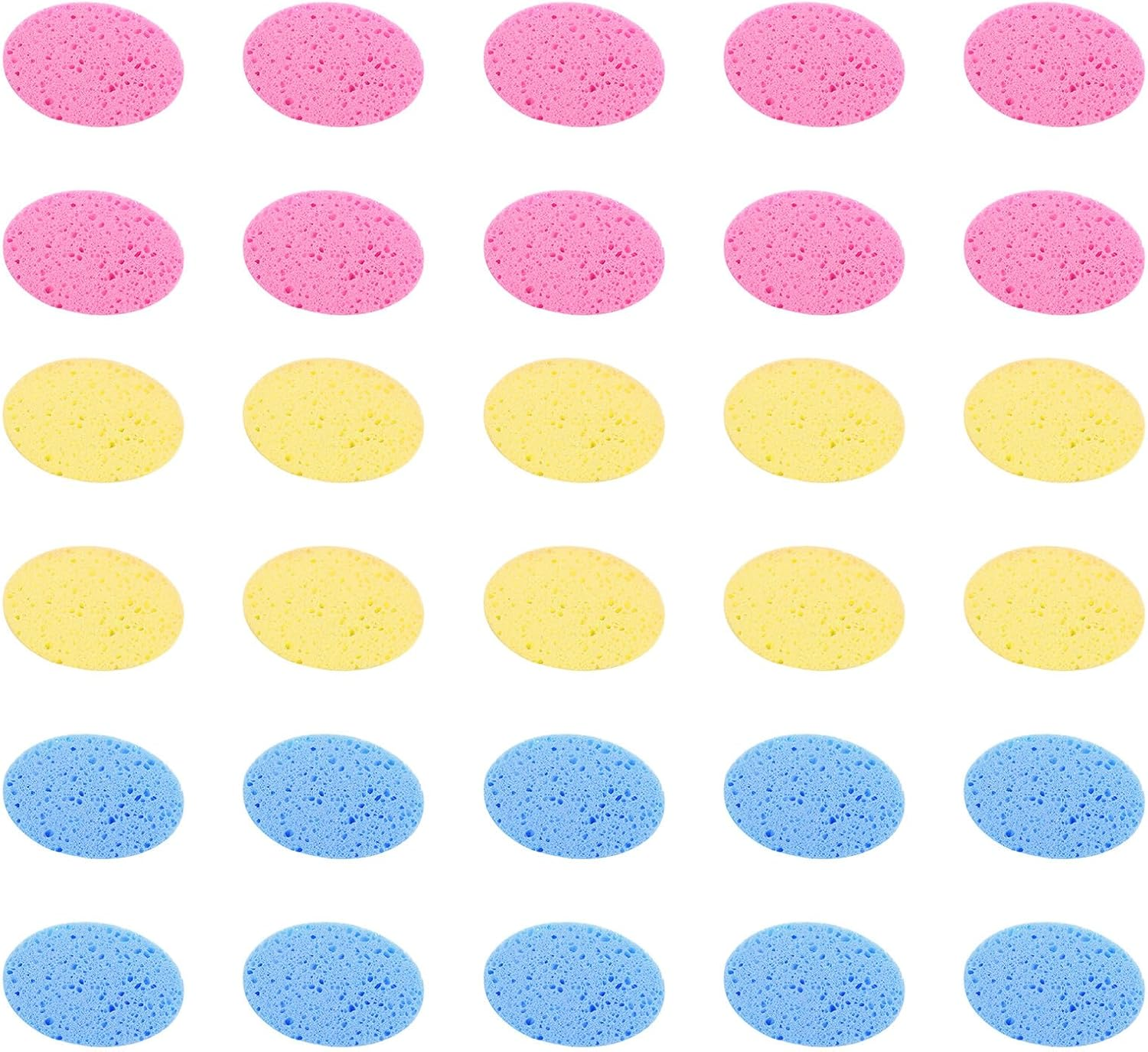 MUSISALY 30Pcs Facial Makeup Removal Sponges Gentle Exfoliating Cellulose Face Cleansing Pads for Deep Pore Cleaning Oil Removal and Smooth Skin Includes Pink Blue Pads image number 4