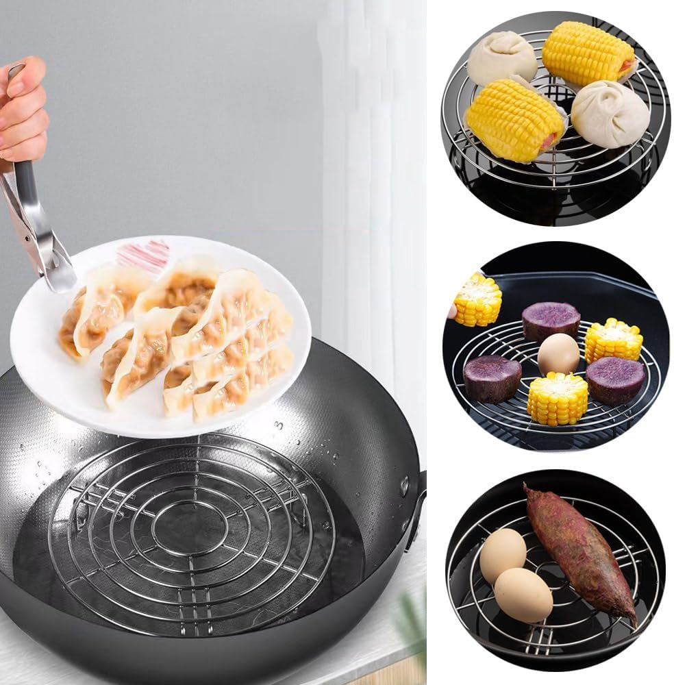2 Pcs round Steam Rack, Tall Trivet Rack Stand Microwave Rack Tray, Stainless Steel Roasting Rack Multi-Purpose Cooking Cooling Racks Stand Steaming, Pressure Cooker round Cake Pan Oven(20.5Cm,14.5Cm) image number 1