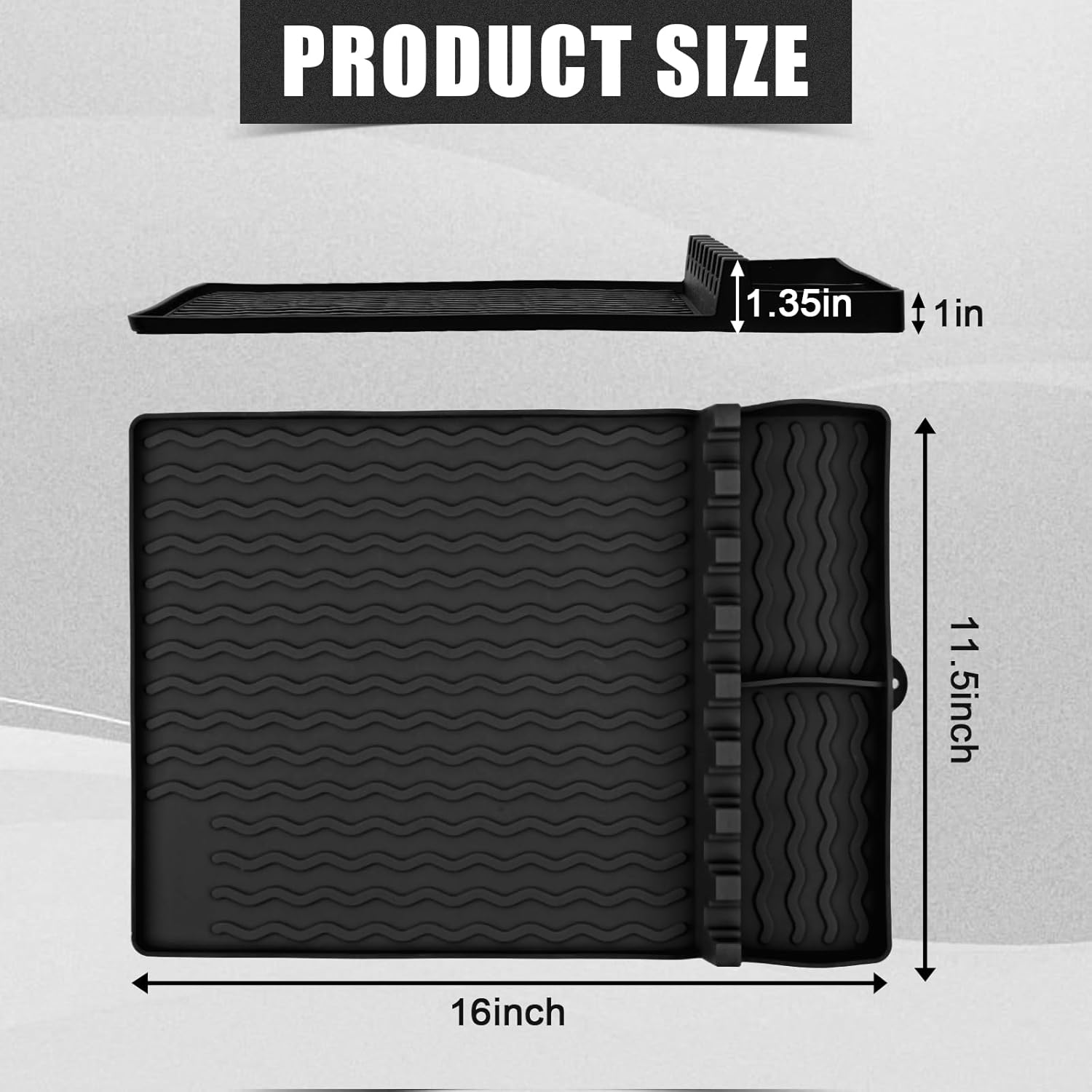 PEUTIER Silicone Griddle Tools Mat, Spatula Mat Griddle for Blackstone, Grill Utensil Resting Pad with 8 Slots Heat Resistant Grill Side Shelf Mat Holder for Kitchen Cooking Countertop (Black) - Black image number 3