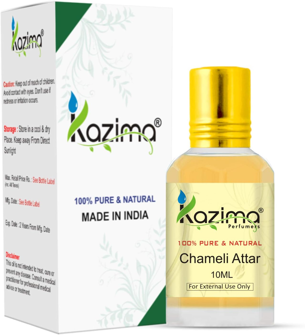 KAZIMA Chameli Attar Perfume for Unisex - Pure Natural Undiluted (Non-Alcoholic) (10Ml)