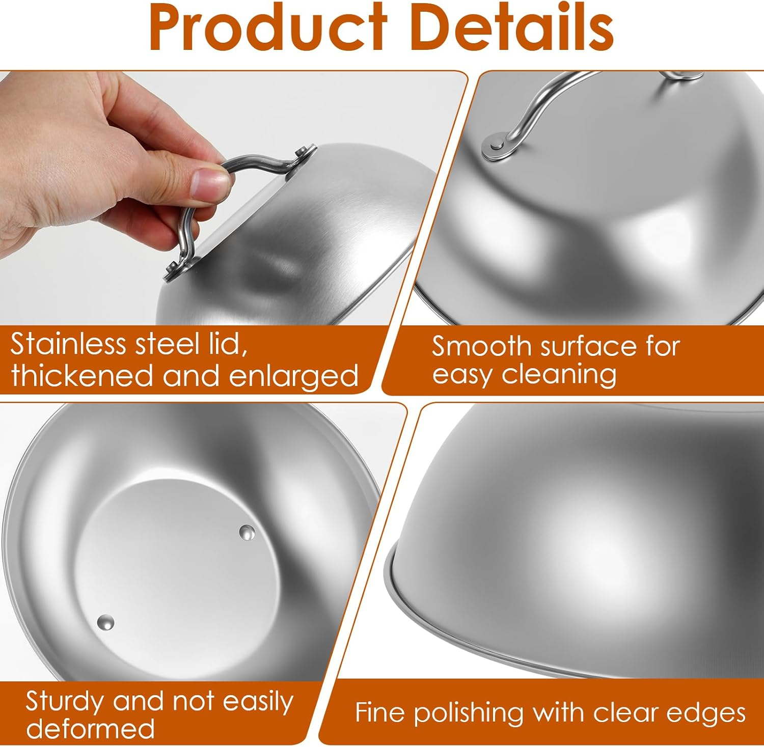 Burger Cloche Covers Kit to Melt Cheese Easy to Clean Solid Stainless Steel Steaming Domes Set Non Slip round Basting Cover Grilling Melting Domes Set for Party Use image number 3