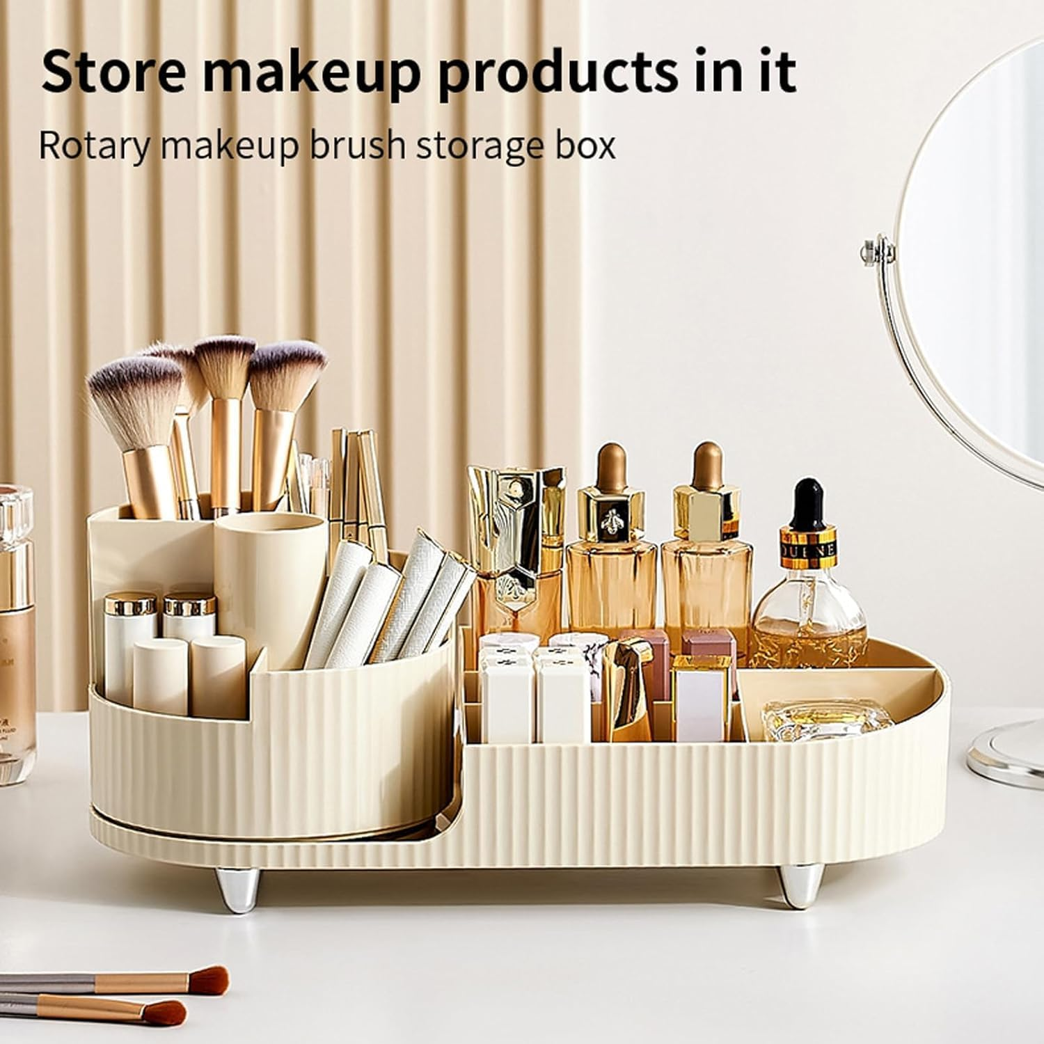 Rotating Makeup Organizer, Large Capacity Cosmetics Organizer, Skincare Organizer for Dresser Table, Bathroom Vanity Countertop, White image number 1