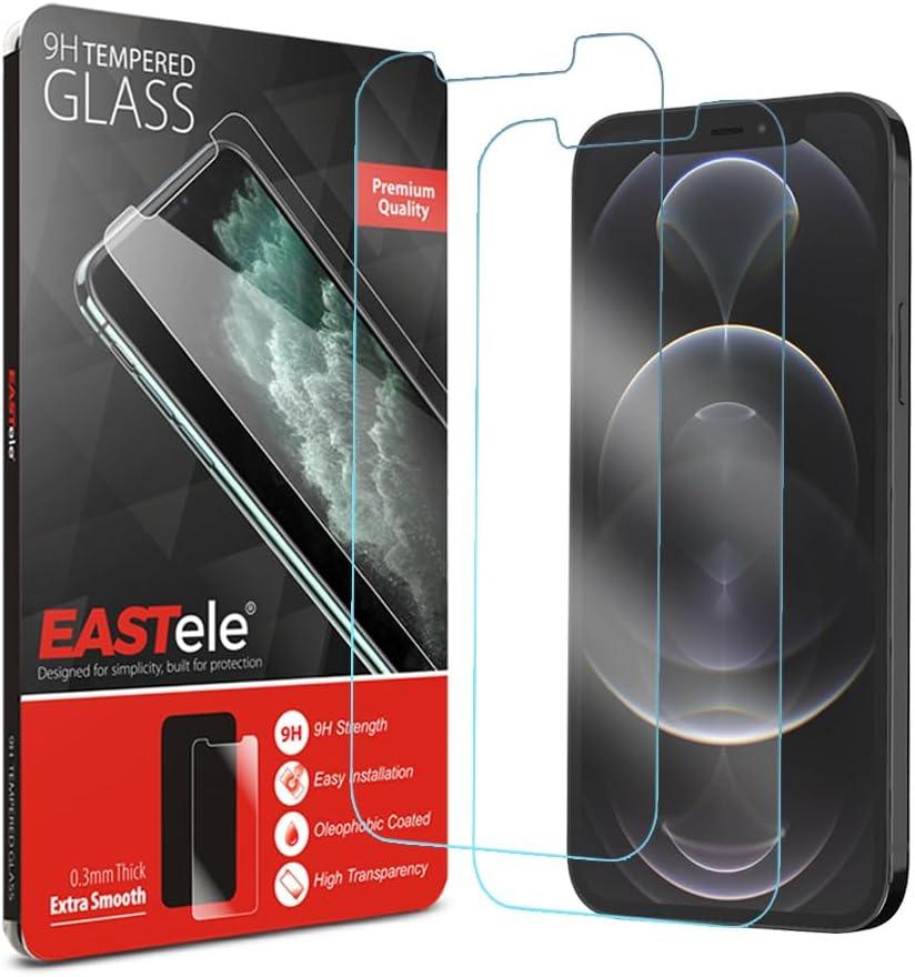 Eastele Iphone 12/12 Pro 6.1-Inch Tempered Glass Screen Protector, Japanese Glass, 2-Pack image number 2