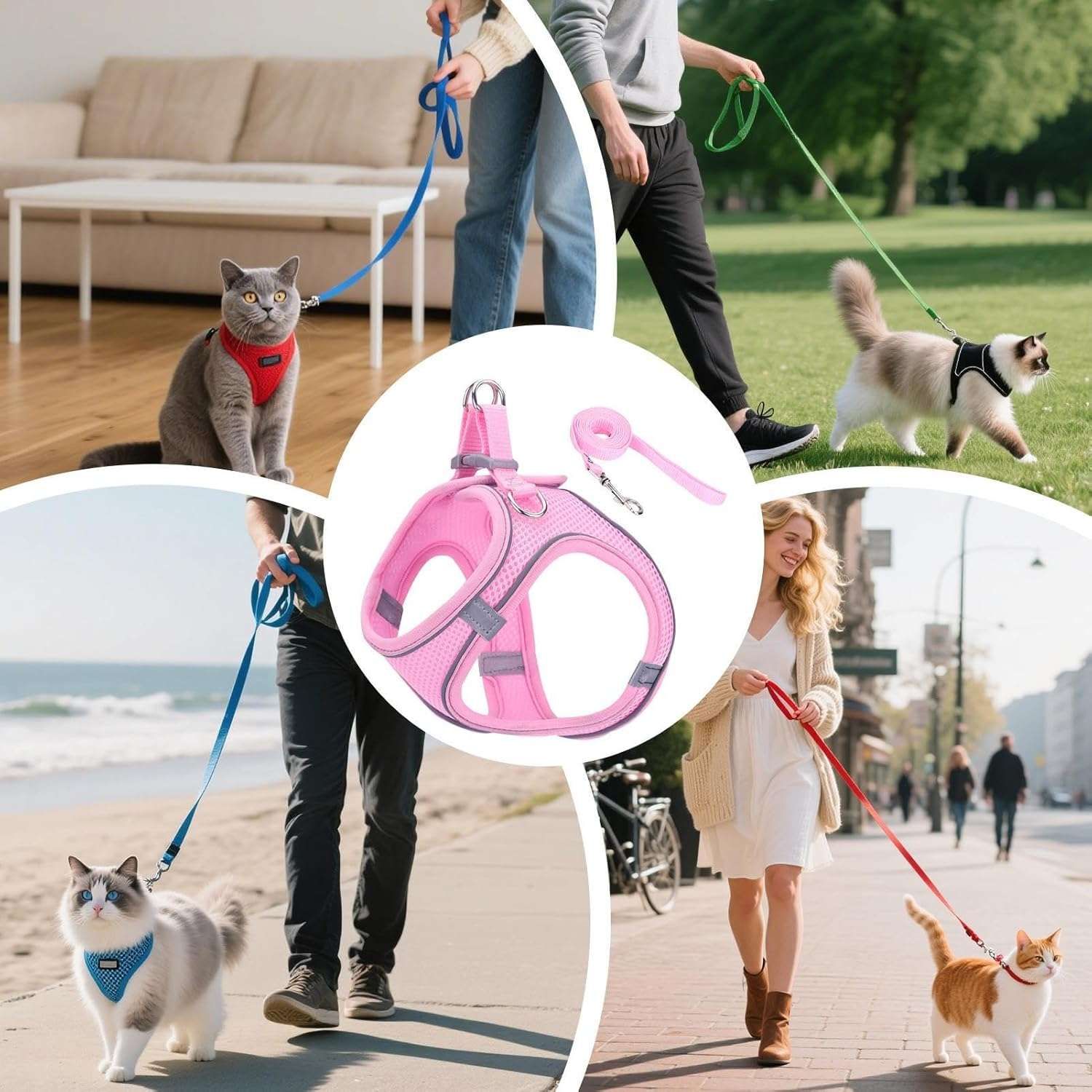 Escape Proof Cat Harness | Soft Reflective Mesh Vest Harness and Lead - Puppy Collar Pet Supplies for Small Medium Large Animals Travel Backpack Outdoor Hiking image number 2