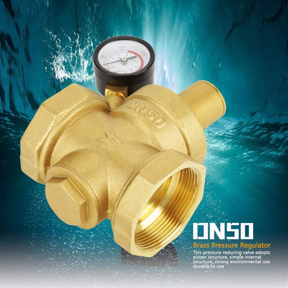 Tyenaza DN50 Water Pressure Regulator Valve, Adjustable Water Pressure Reducer with Gauge Meter for RV, and Inlet Screened Filter image number 1