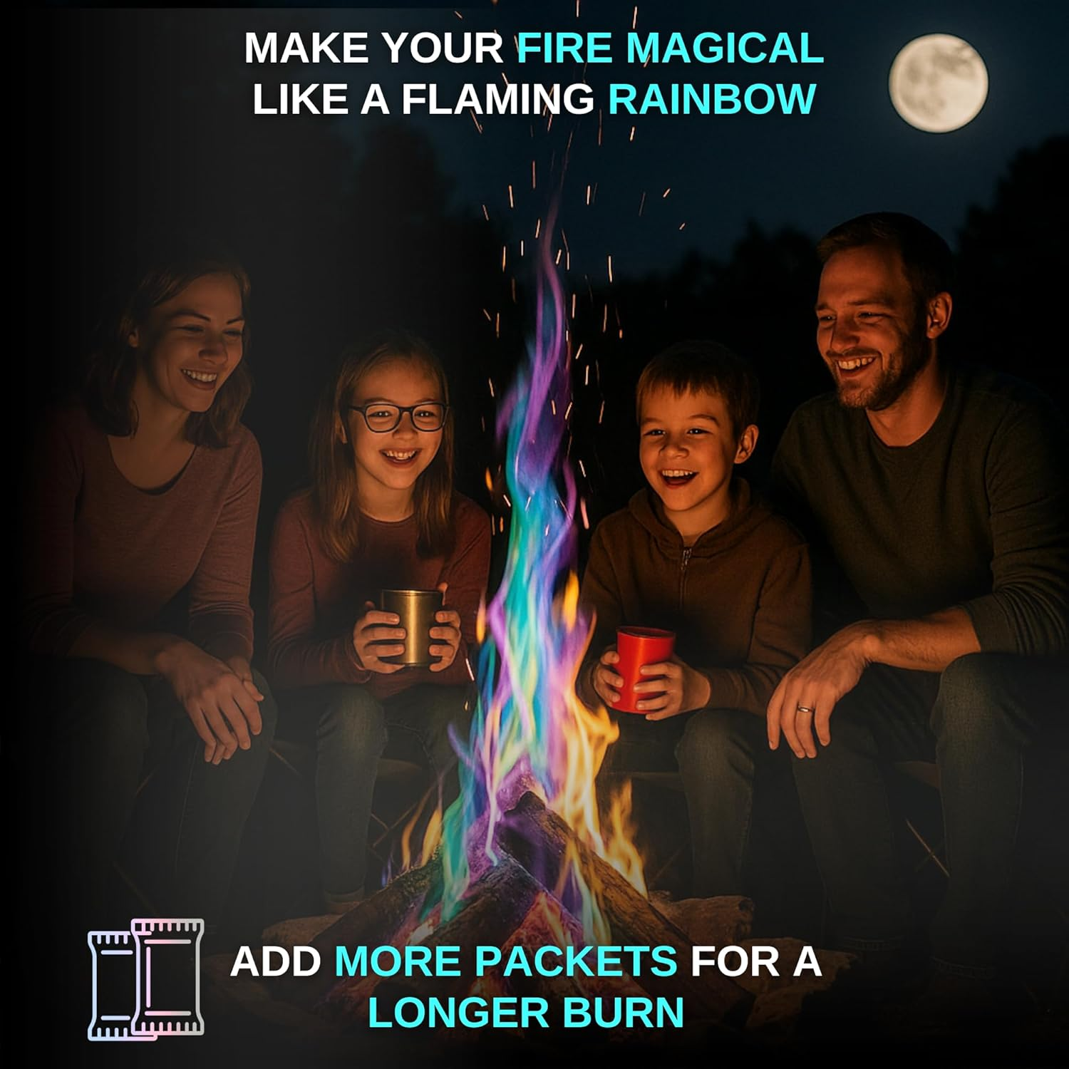 Dextreme Fire Color Changing Packets - Fire Color Packets, Color Changer for Campfires, Fire Pits, and Fireplaces, Longer Lasting Burn Time, Safe and Non-Toxic (50 Pack) image number 3