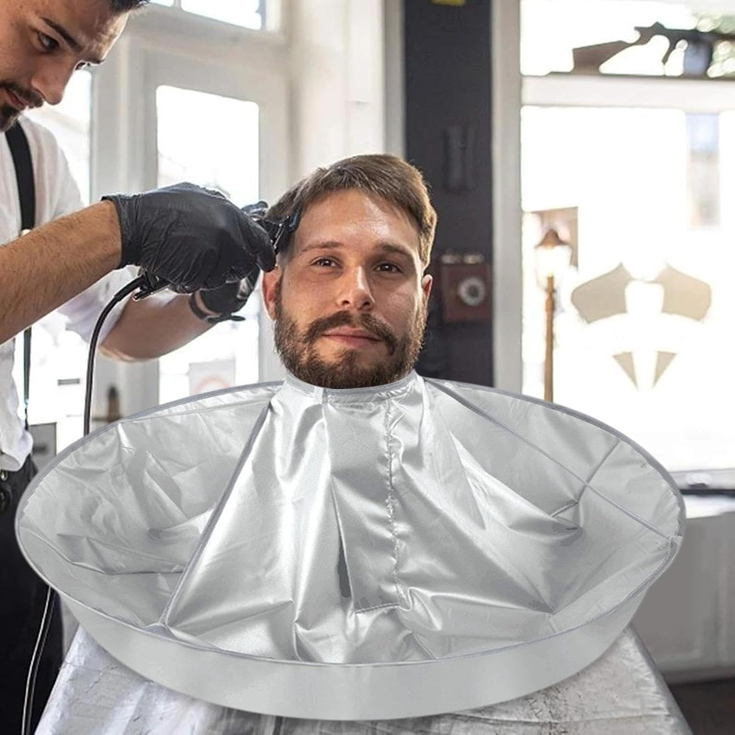 Hair Cutting Cape, Umbrella Haircut Apron, Oilproof Barber Cape, Hairdressing Umbrella Cape, Silver-Coated Hair Cutting Cape, Hair Salon Cape, Adjustable Hair Cutting Cape, Waterproof Barber Cape, image number 1