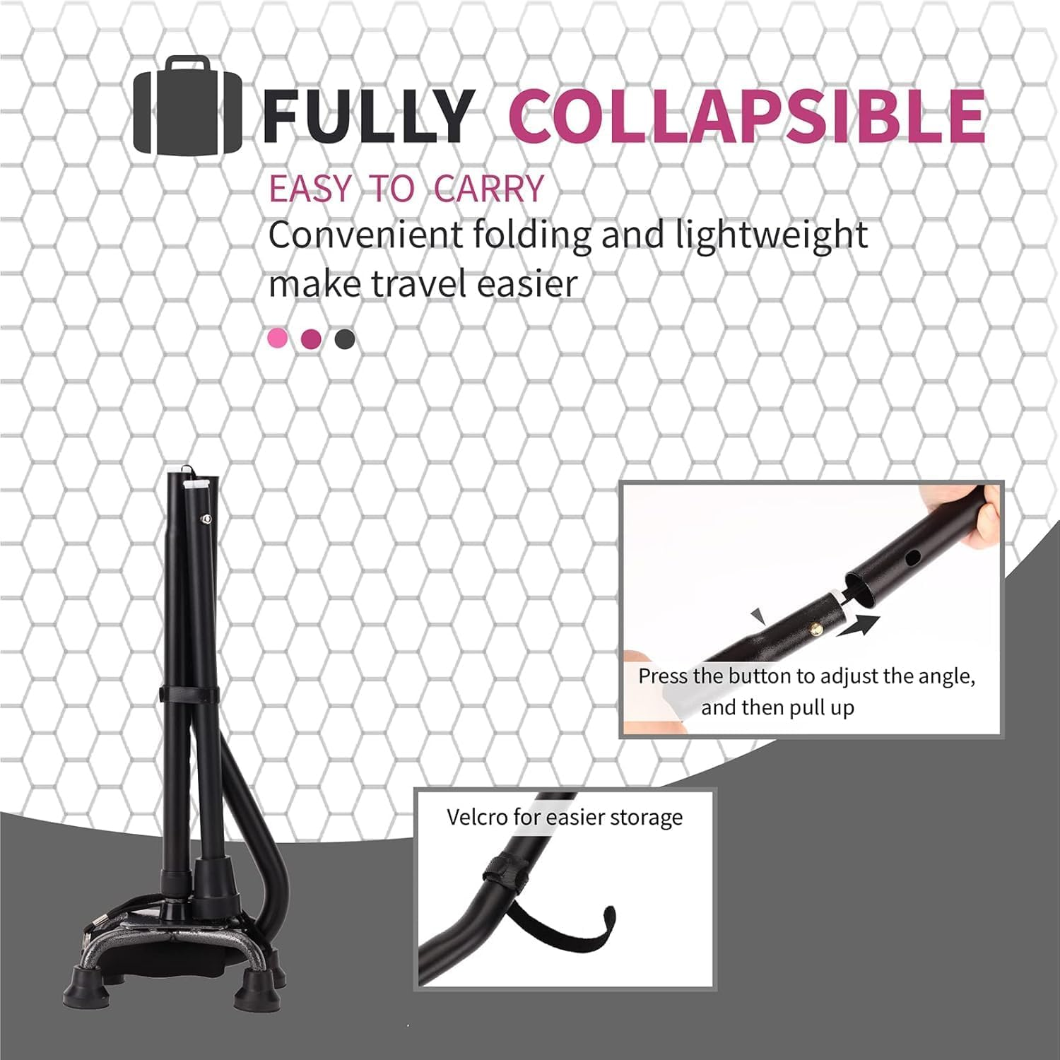 Walking Canes Stablize Women Quad Canes for Seniors & Adults Foldable Adjustable for Men & Women Heavy Duty Freestanding Cane for People with Leg Injuries 3 Footings image number 3