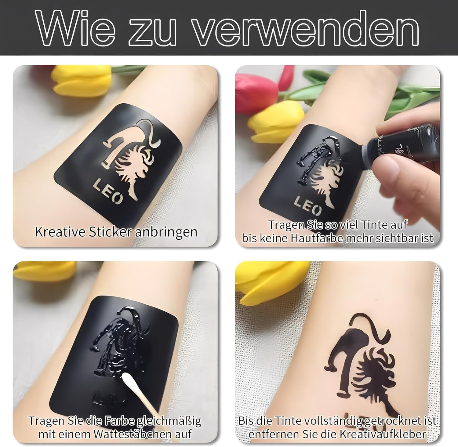 Henna Tattoo Set - 8 Colours Ink Including 60 Stencils with Gloves and Applicators, Henna Colour, Henna Freckles, for Women, Men, DIY Art, Painting, Party Gifts image number 1