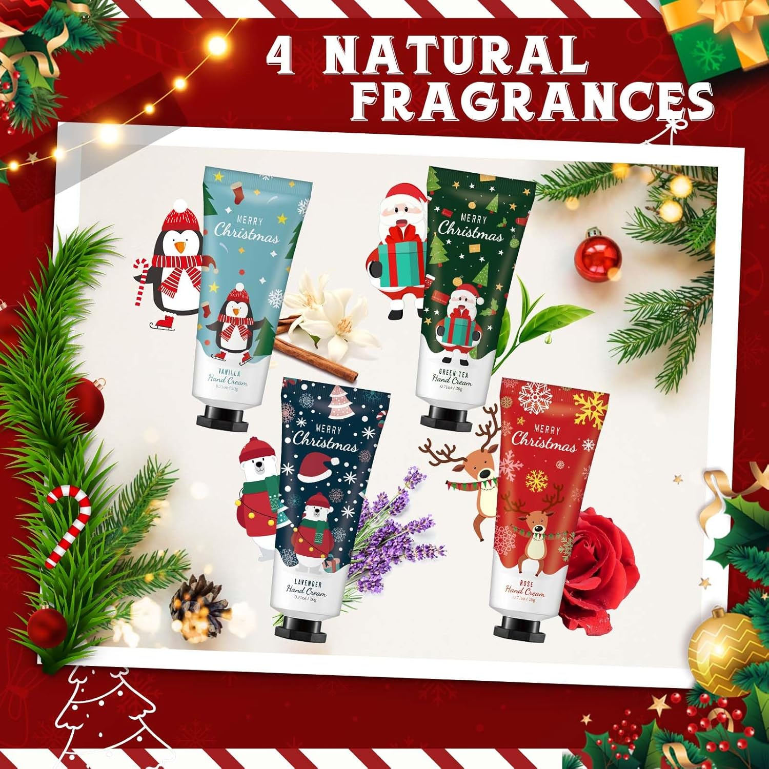 Heigble 72 Christmas Hand Cream Gift Set Christmas Stocking Stuffers Hand Cream Travel Size Care Cream Bulk Mini Hand Lotion for Dry Cracked Hands Employees Colleagues Teacher Gifts image number 6