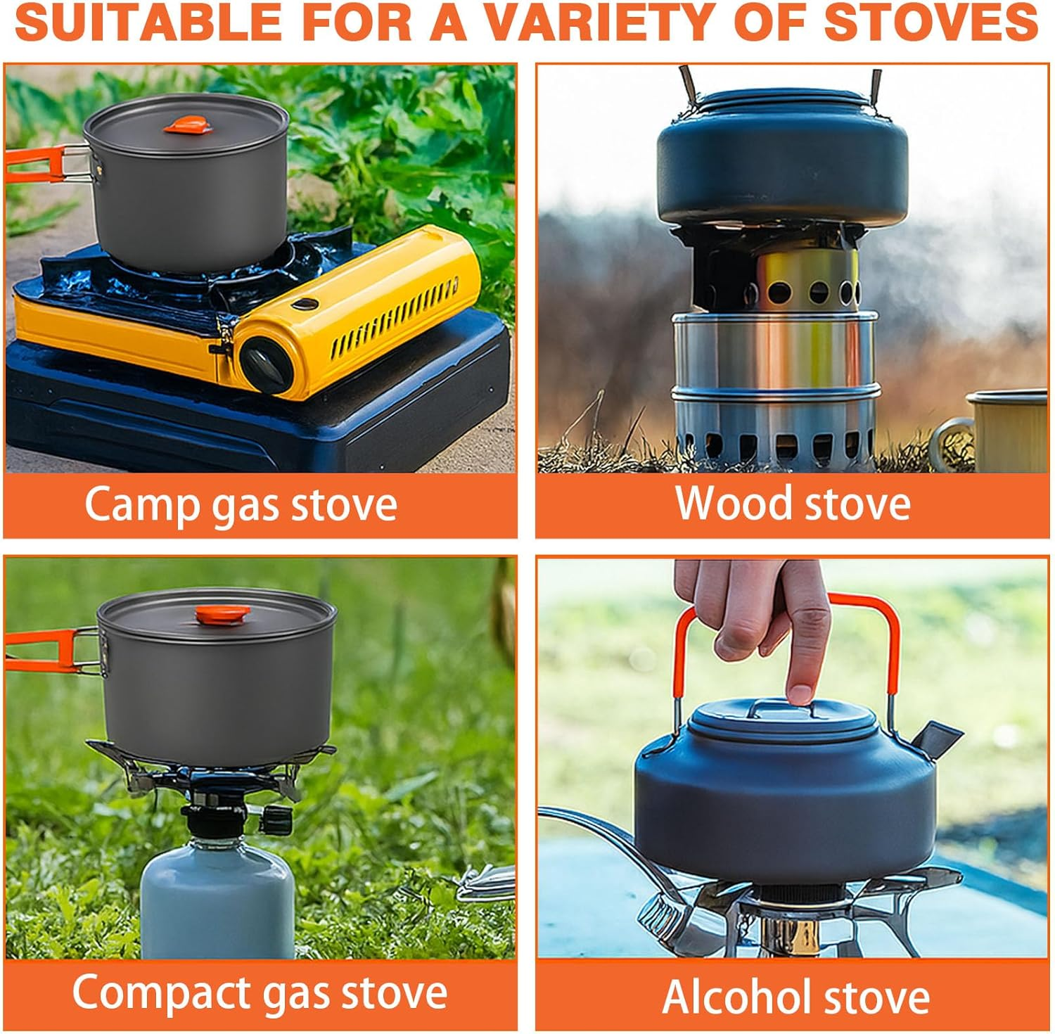 Eqiech Camping Cookware Set,Camping Pots and Pans Set,Lightweight Foldable Pot, Frying Pan, and Kettle,For Backpacking, Outdoor Camping Hiking and Picnic image number 2